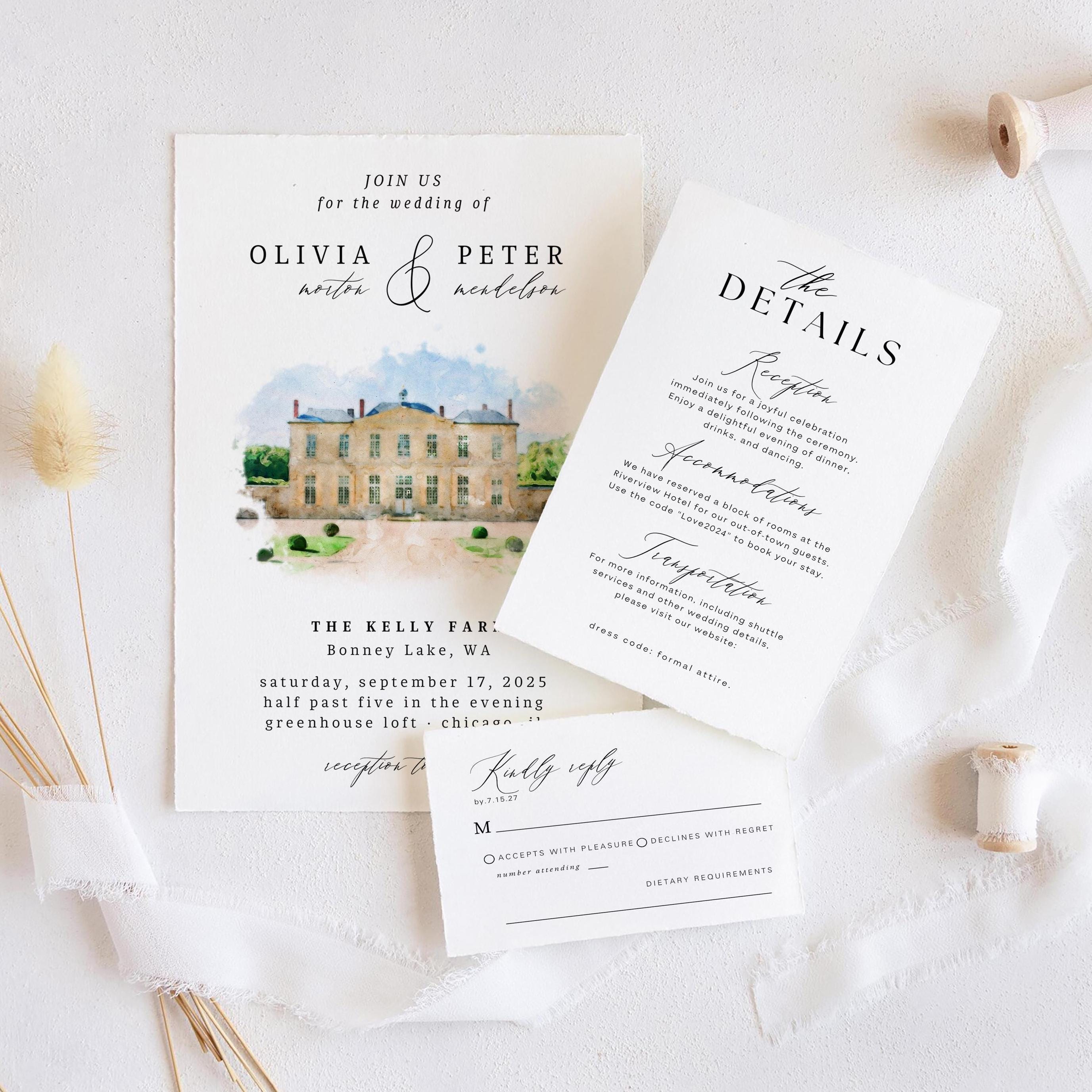 Custom Watercolor Venue Wedding Invitation Template (Digital)