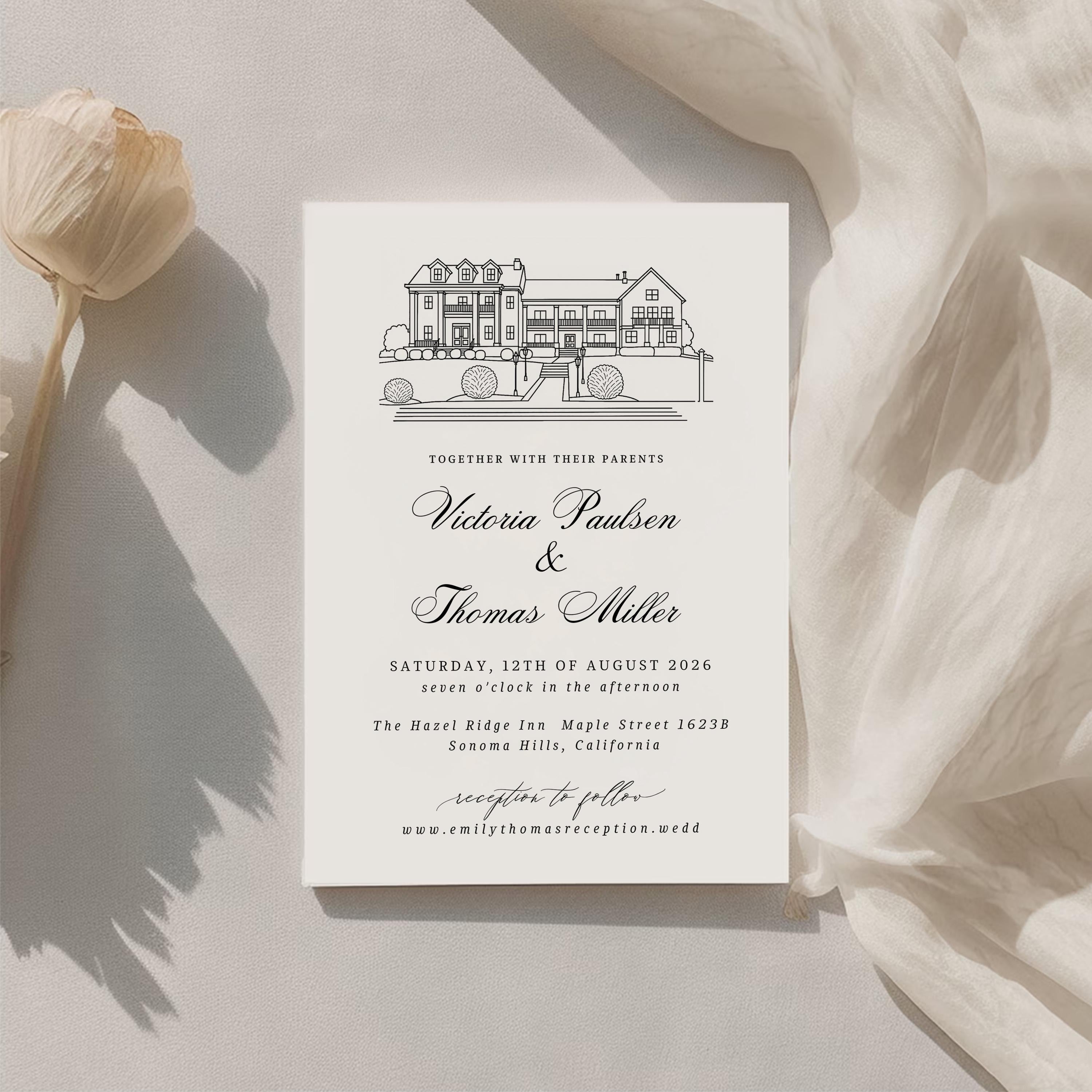 Custom wedding Venue Sketch Invitation set | Invite Venue Illustration Stationery | Editable DIY Canva Template