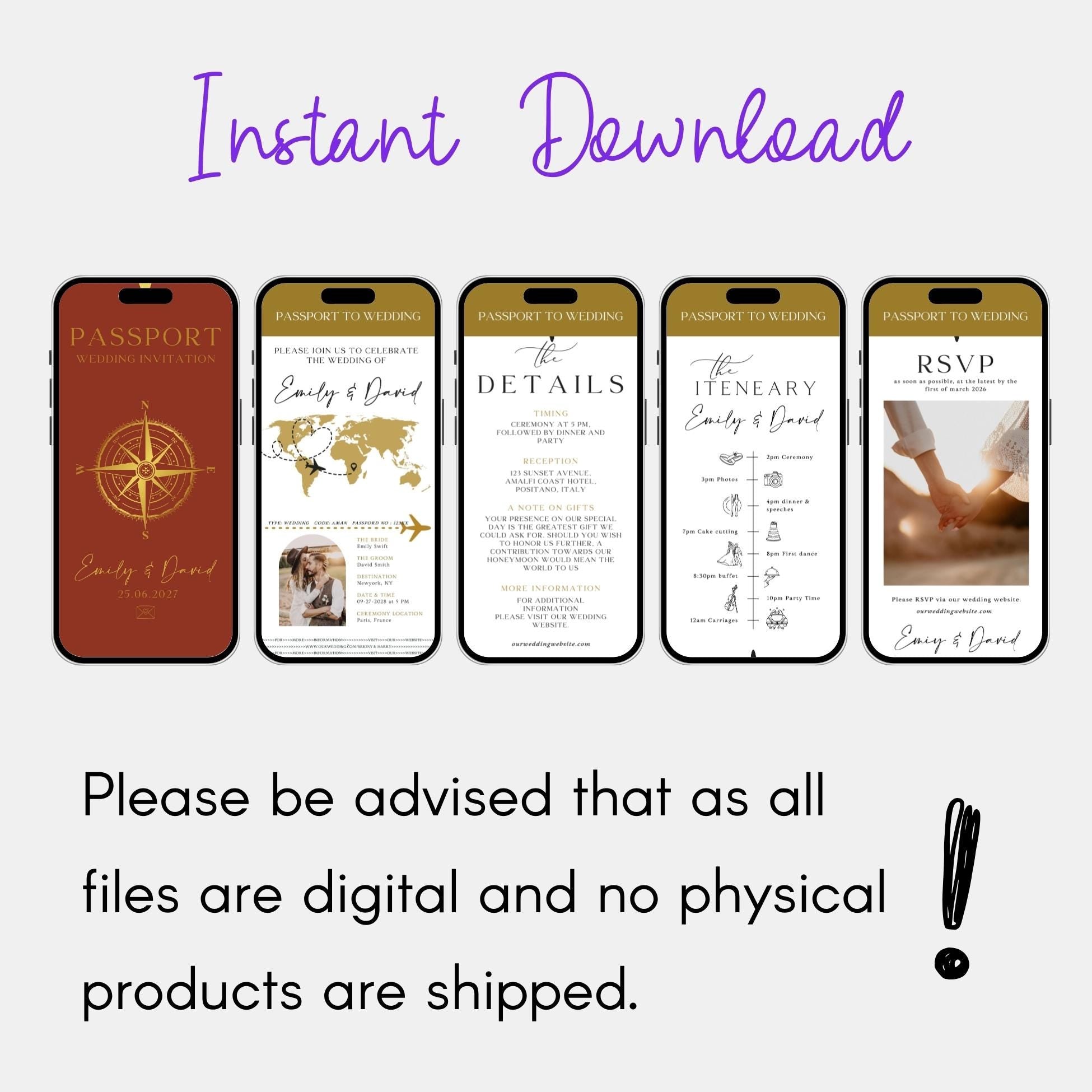 Animated Passport Wedding Invitation Template, Destination Invite (Canva Template)