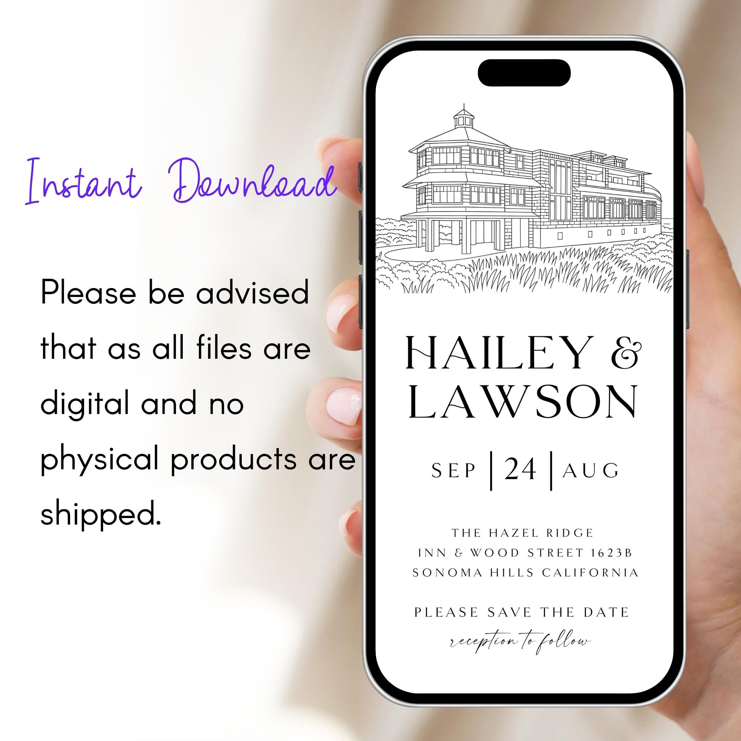 Venue Sketch Save the Date: Digital Wedding Invitation (JPEG, PNG, PDF