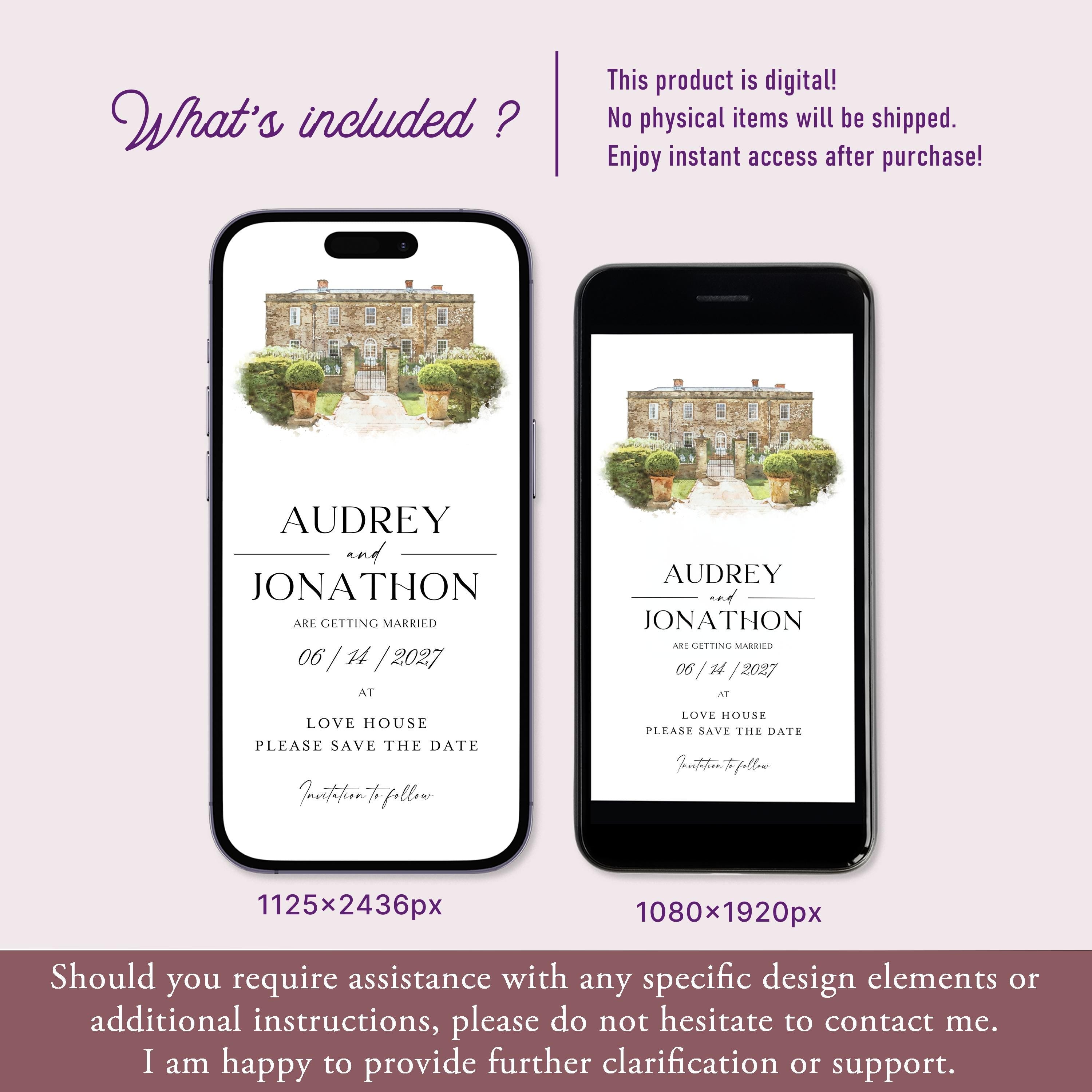 Watercolor Venue Digital Save the Date Invitation (E-vite)