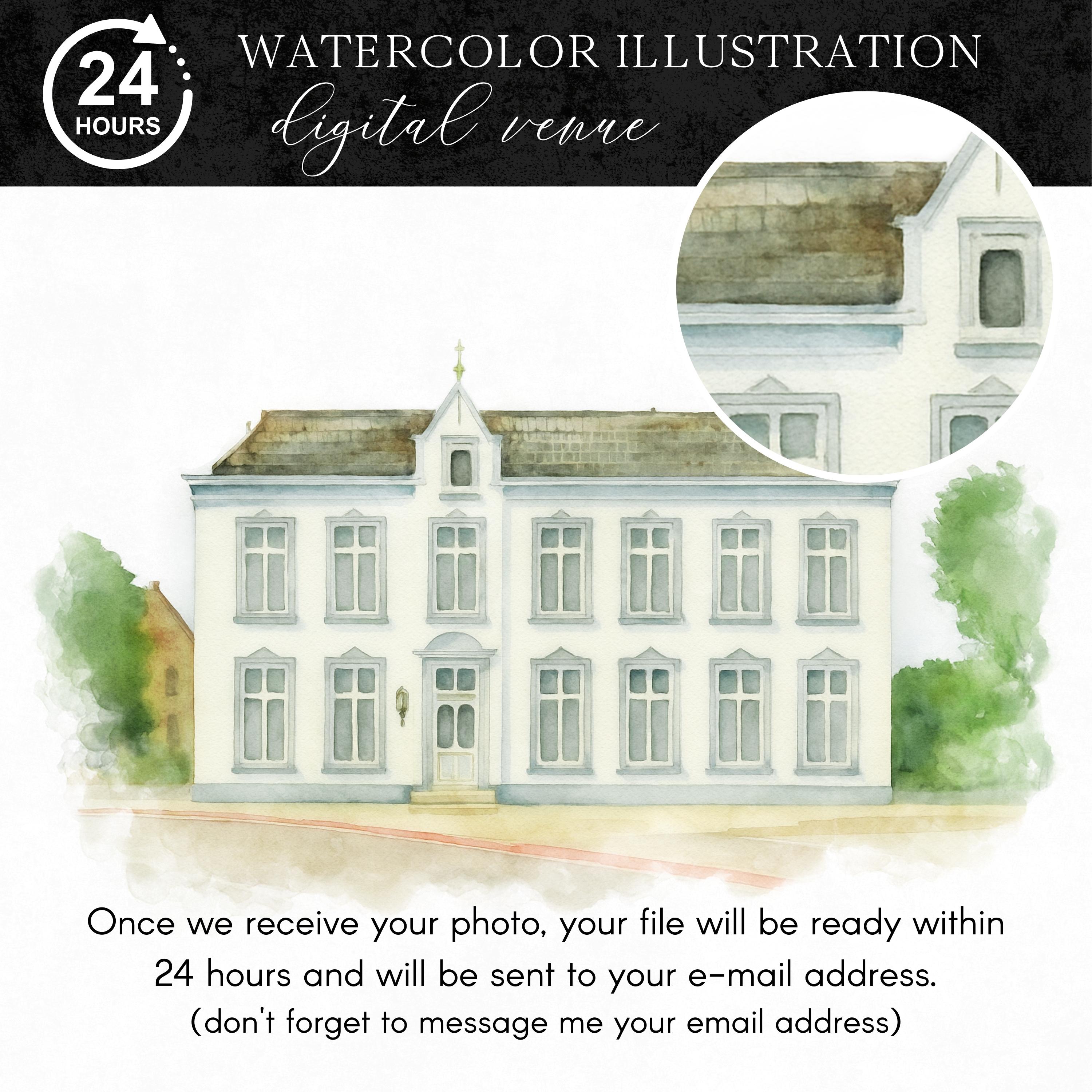 Custom Wedding Venue Watercolor Illustration: Digital Painting Print
