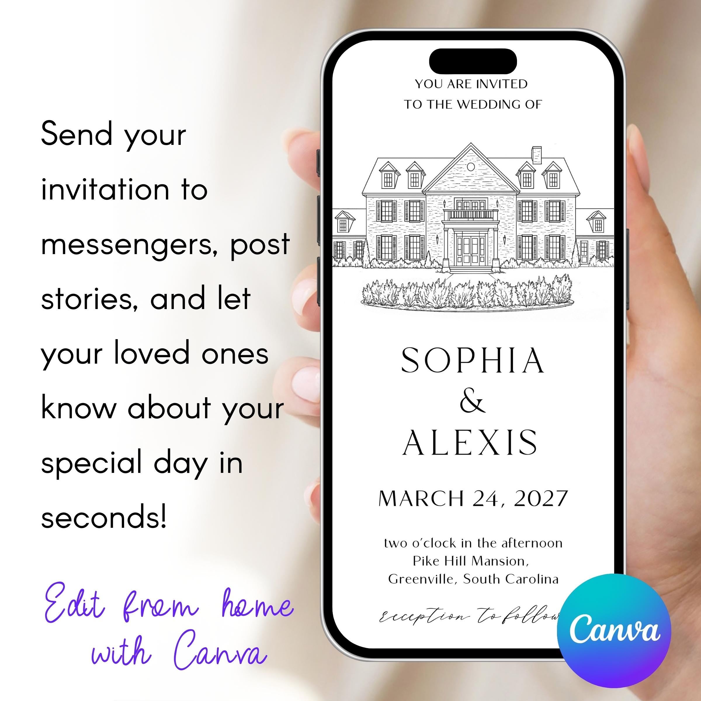 Digital Venue Sketch Save the Date: Personalized E-vite (JPEG, PNG, PDF