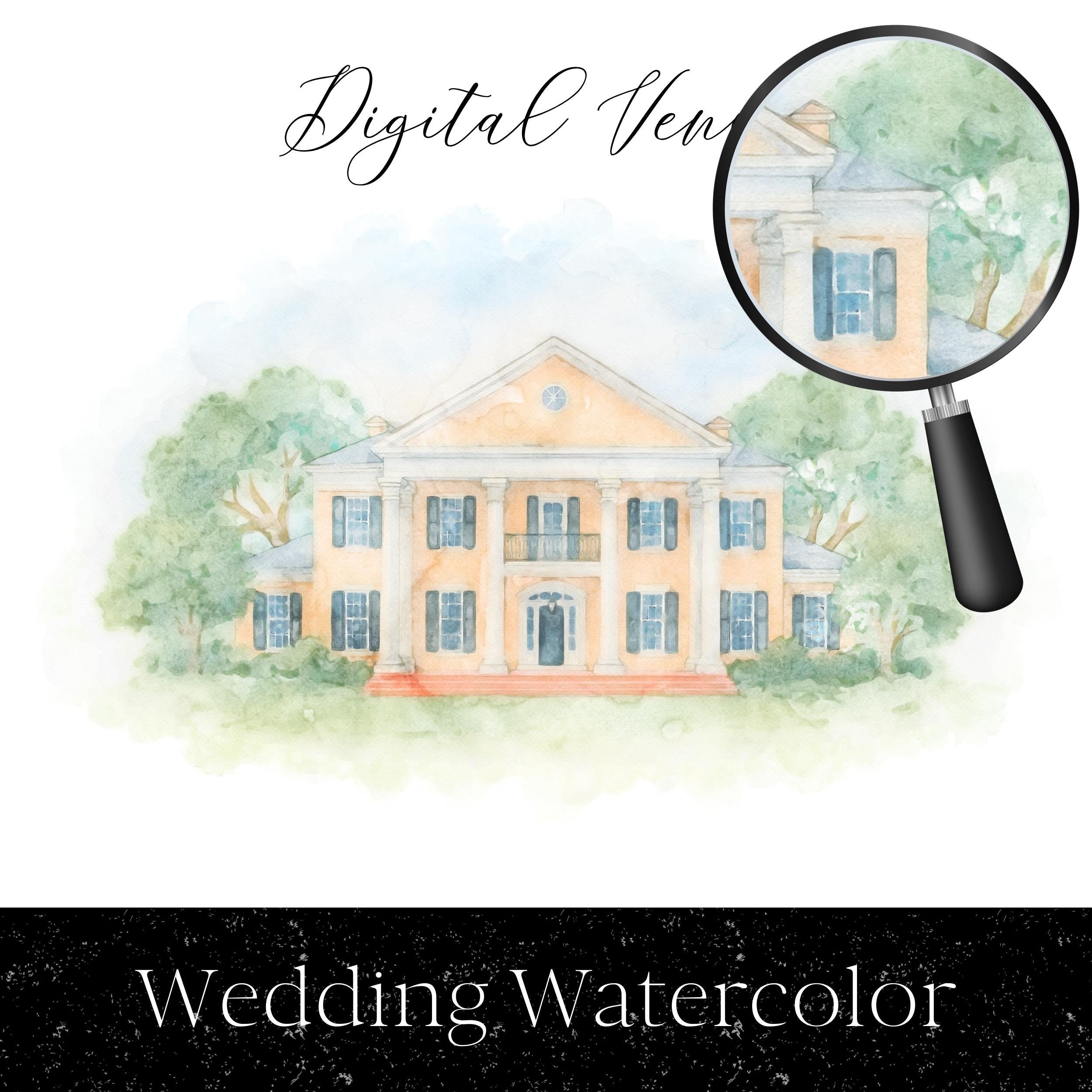 Custom Wedding Venue Watercolor Illustration: Digital Art (JPEG, PNG, PDF)