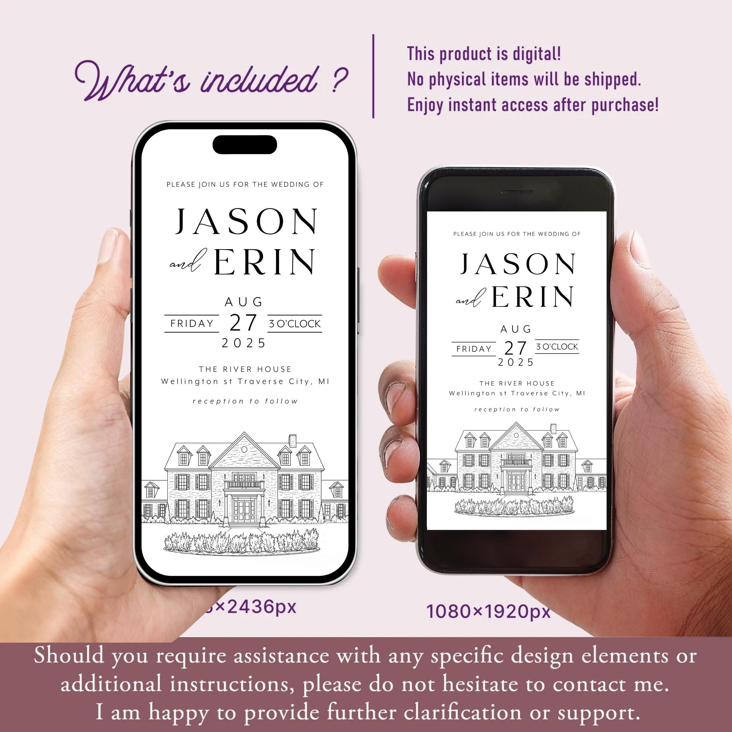 Venue Sketch Save the Date: Digital Wedding Invitation (JPEG, PNG, PDF