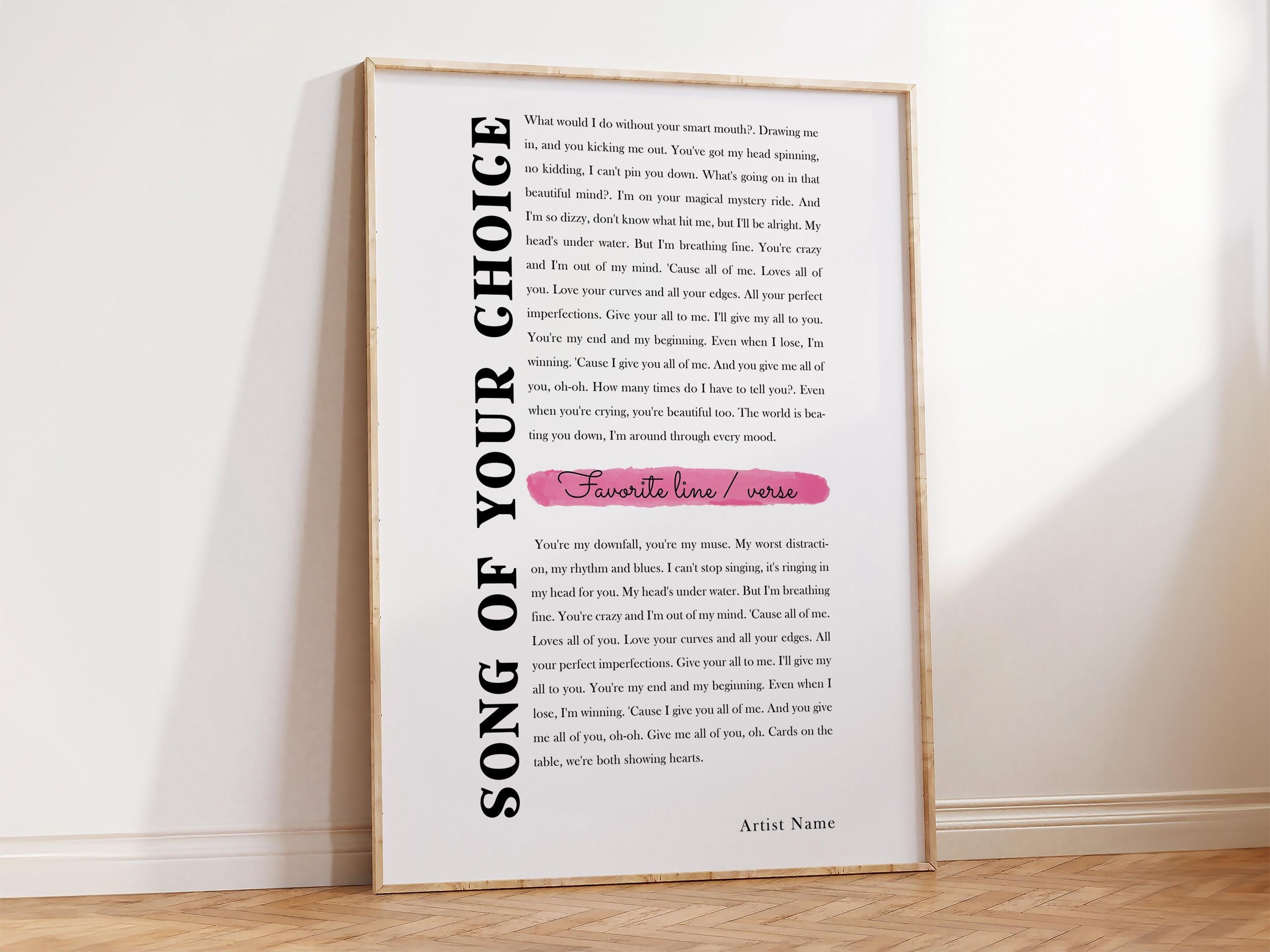 Personalized Wedding Song Lyrics Print - Retro Handwritten Style