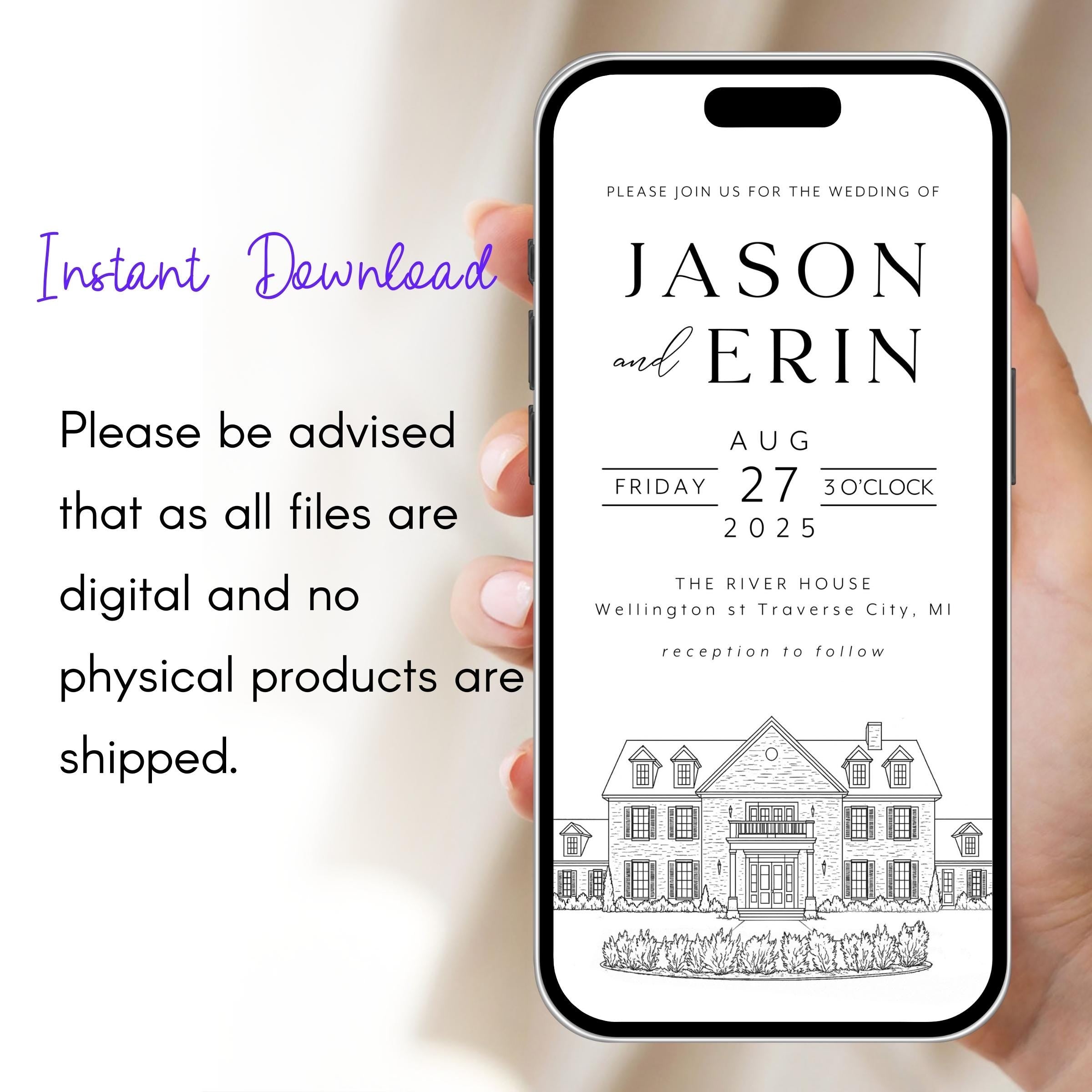 Venue Sketch Save the Date: Digital Wedding Invitation (JPEG, PNG, PDF