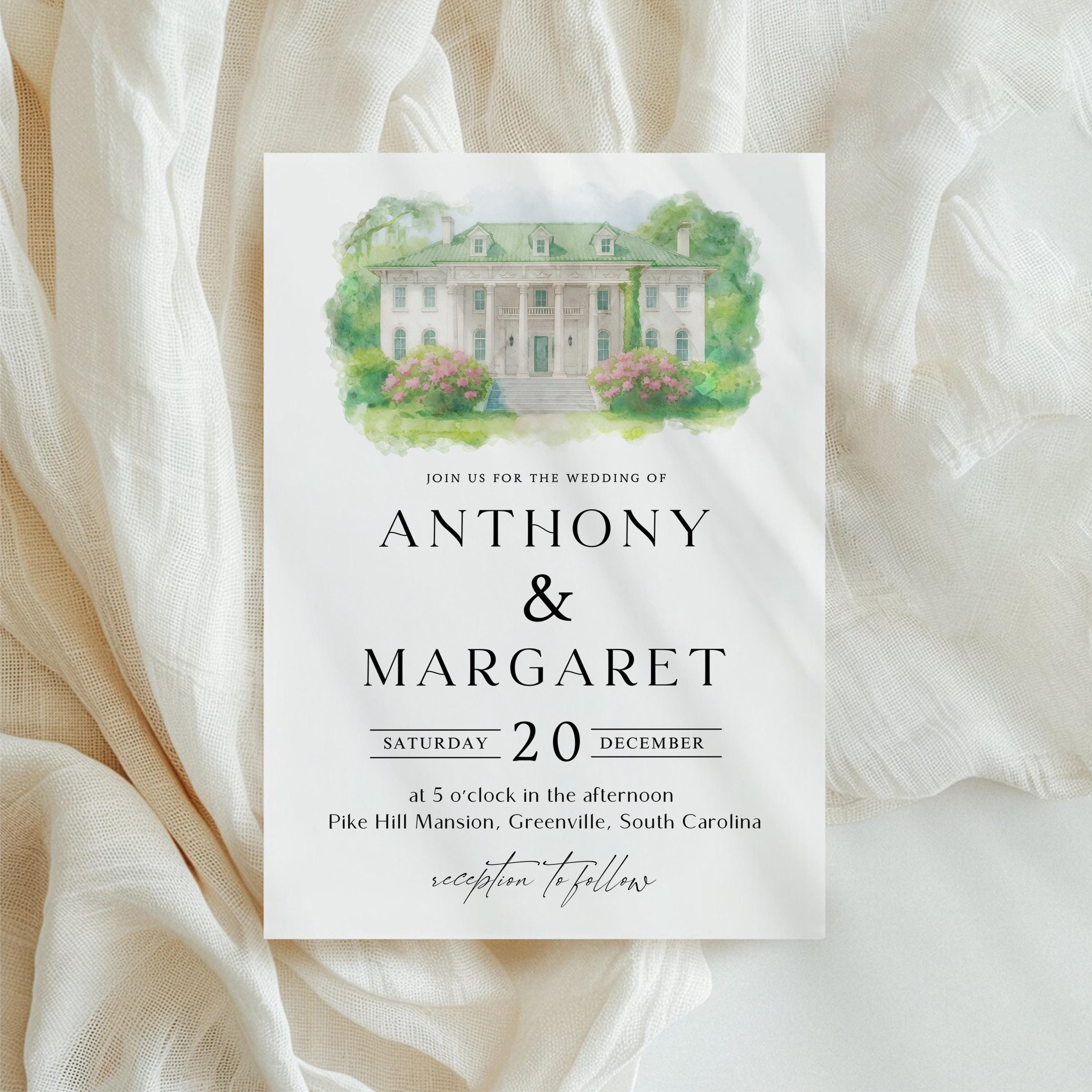 Custom Watercolor Wedding Venue Invitation Template (DIY Canva Edit)