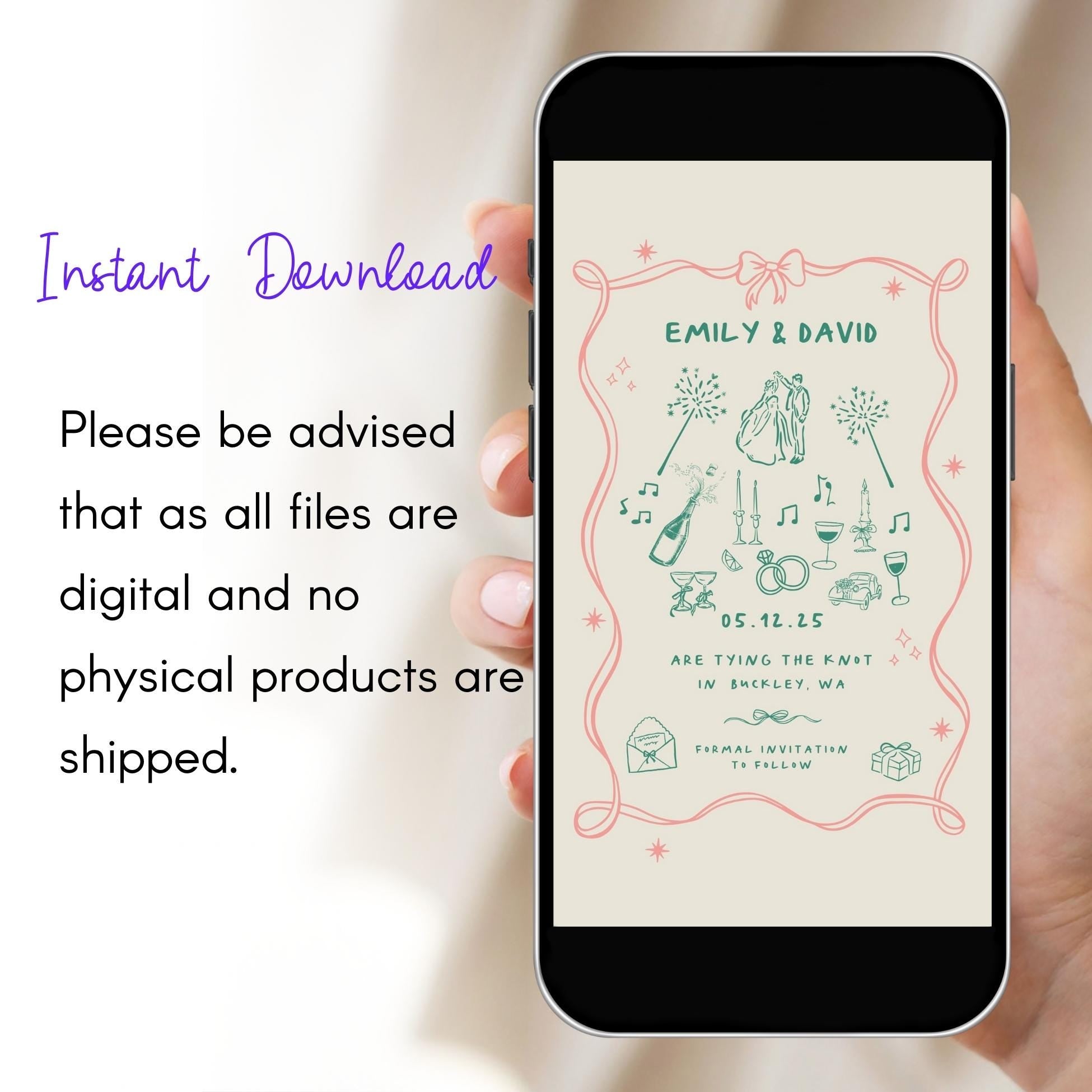 Hand-Drawn Wedding Invitation Template: Electronic Party Invite (Canva Template)