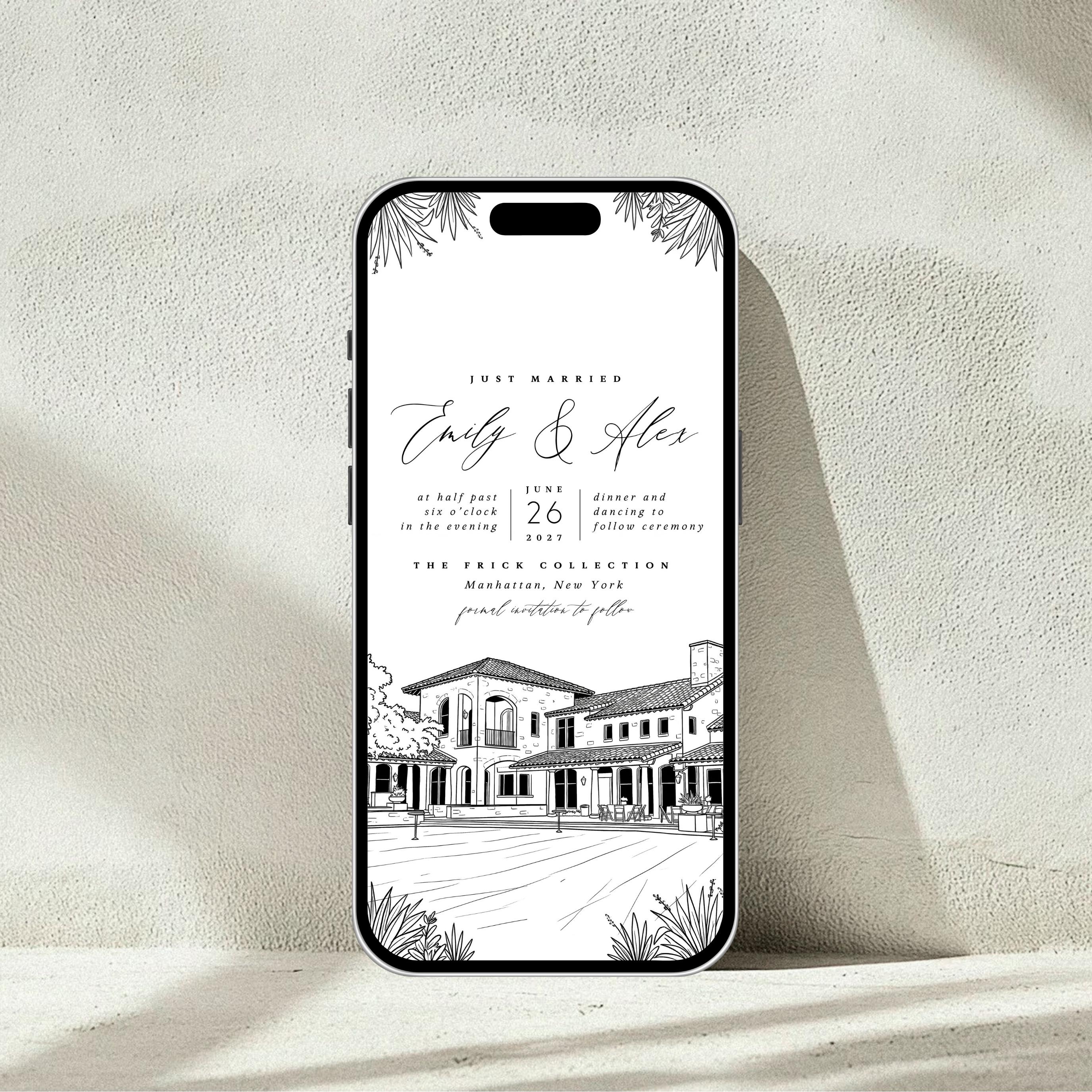 Personalized Wedding Venue Sketch Invitation Suite | Modern Wedding Stationery Bundle | Editable Canva Template