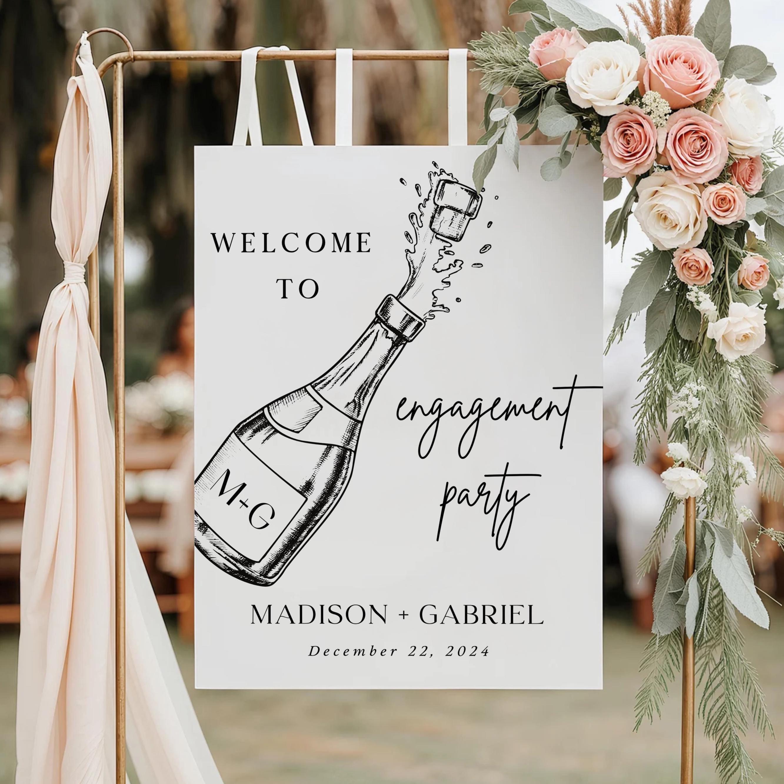 Engagement Party Welcome Sign: Modern Calligraphy, Editable Canva (Digital File)