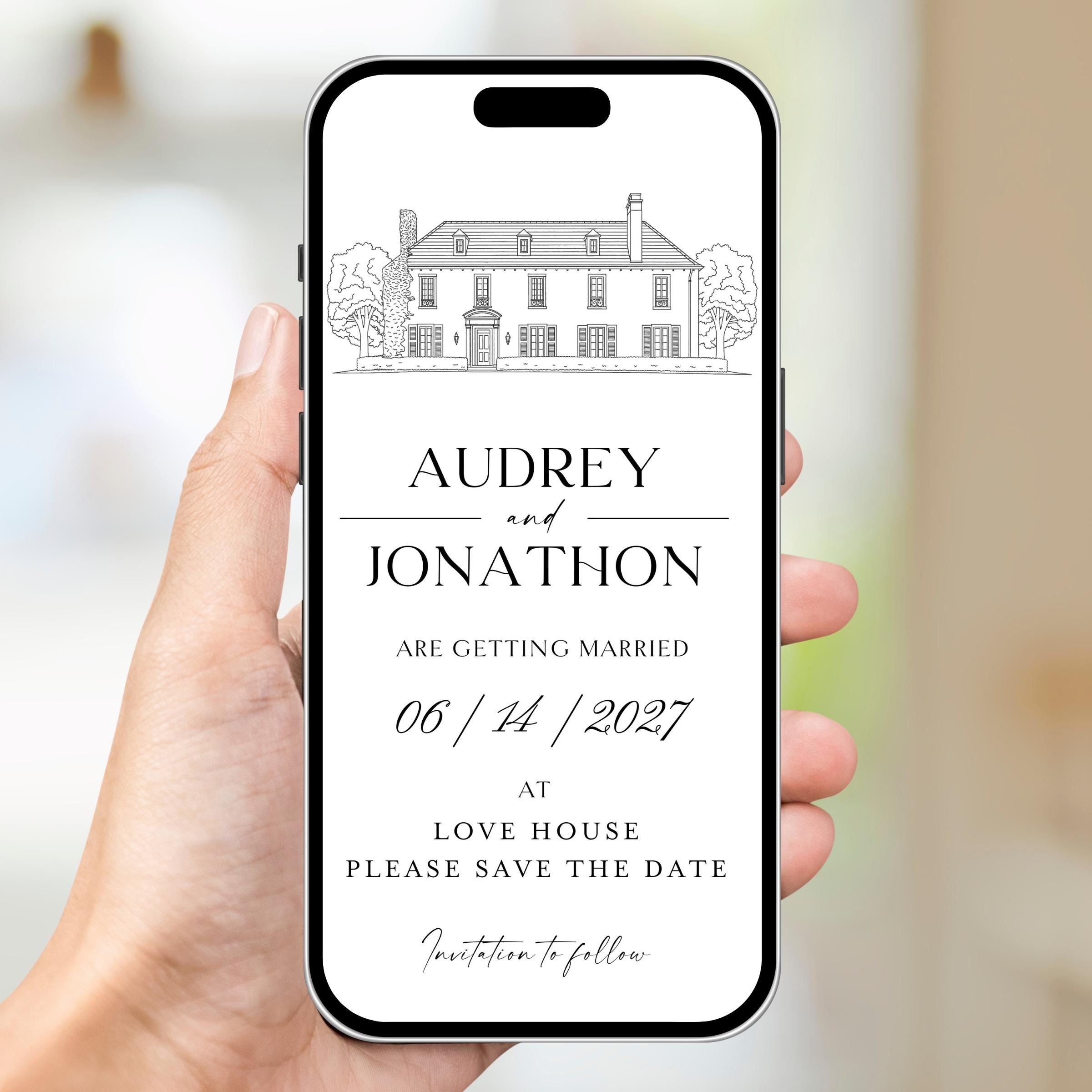 Venue Sketch Save the Date: Digital Wedding Invitation (JPEG, PNG, PDF