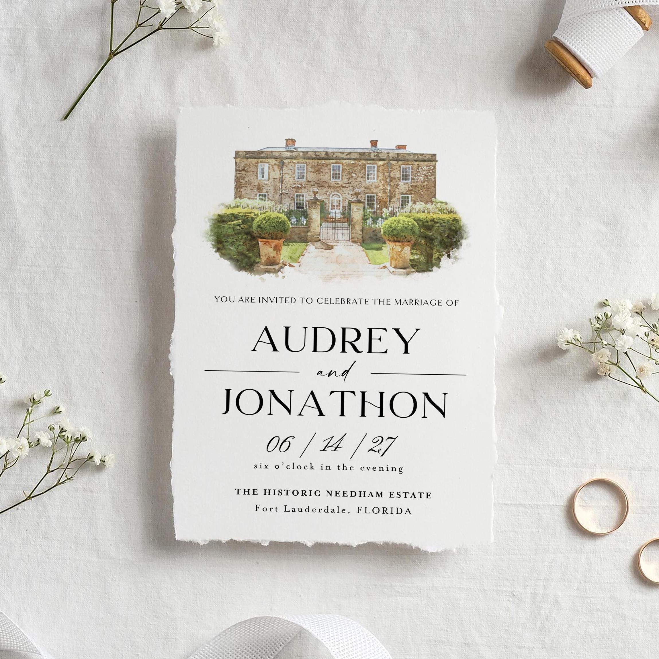 Custom Watercolor Wedding Venue Illustration, Anniversary Gift (Digital Download)