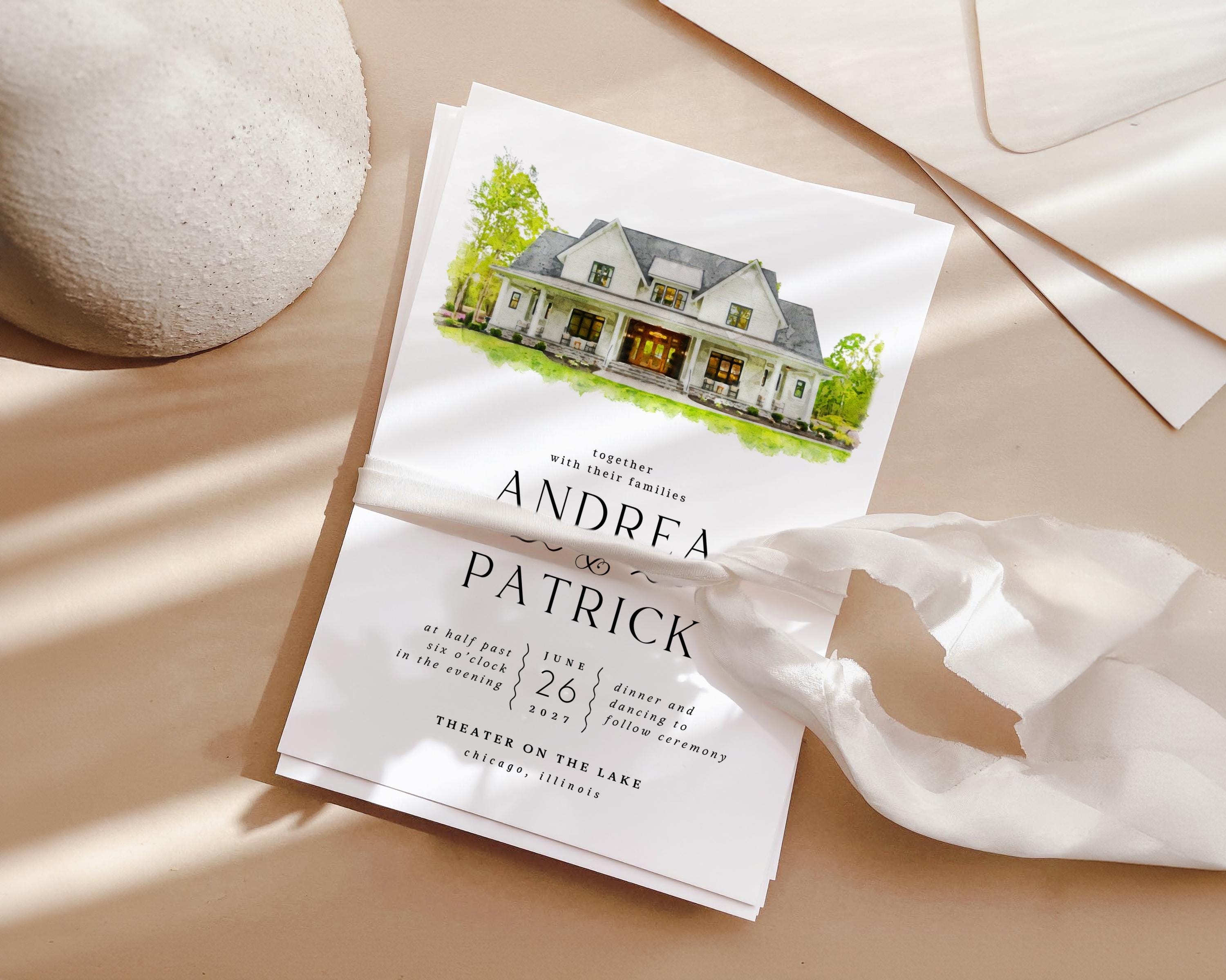 Custom Wedding Venue Watercolor Illustration: Digital Art (Digital File)