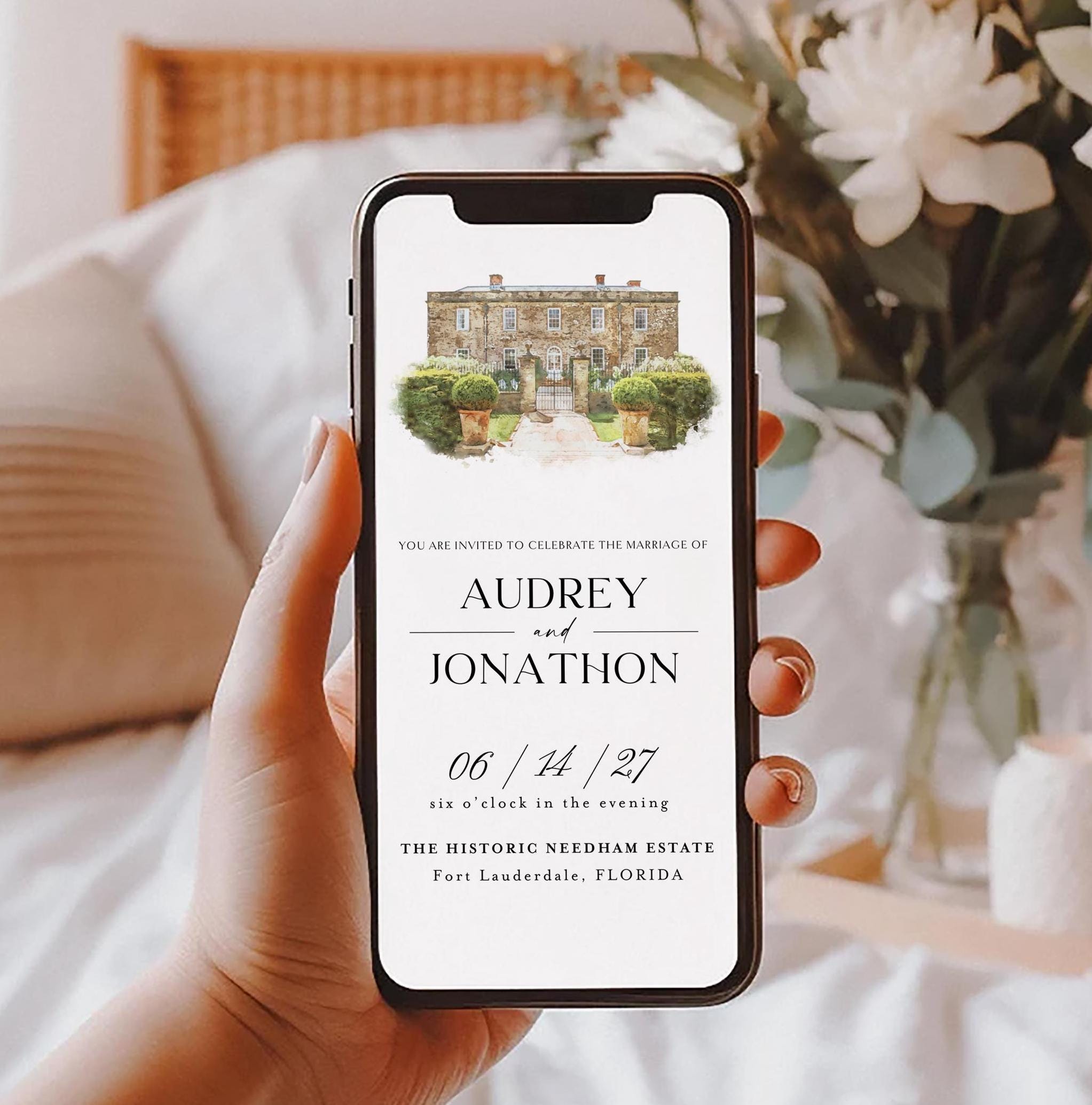 Digital Venue Sketch Save the Date: Watercolor Wedding Invitation (E-vite)