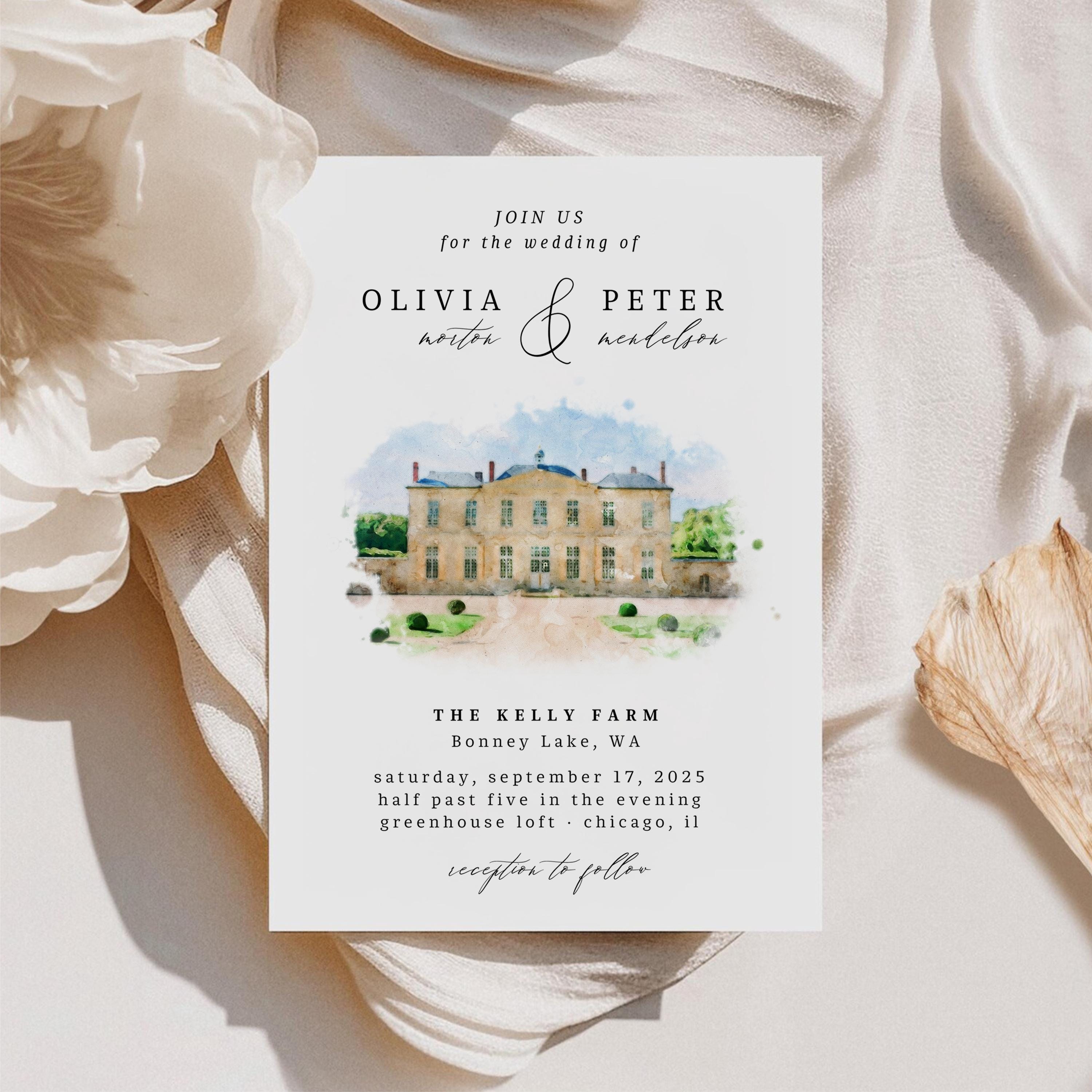 Custom Watercolor Venue Wedding Invitation Template (Digital)