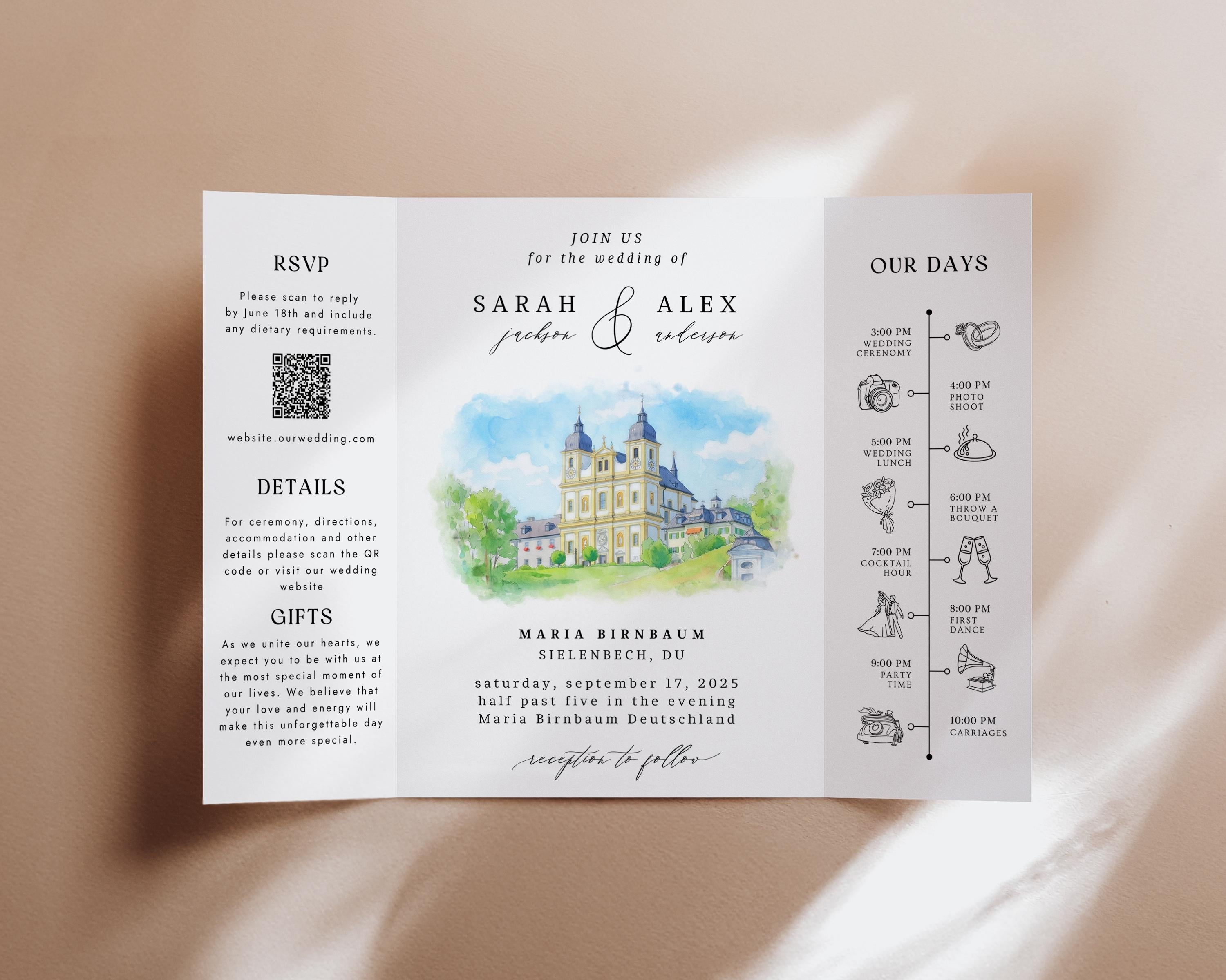 Photo Wedding Invitation Venue Template | Editable Canva Custom Gatefold Invite | Modern Wedding