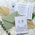 Wedding Venue Sketch Gatefold Invitation | Fully Editable Invitation Canva Template | Illustration