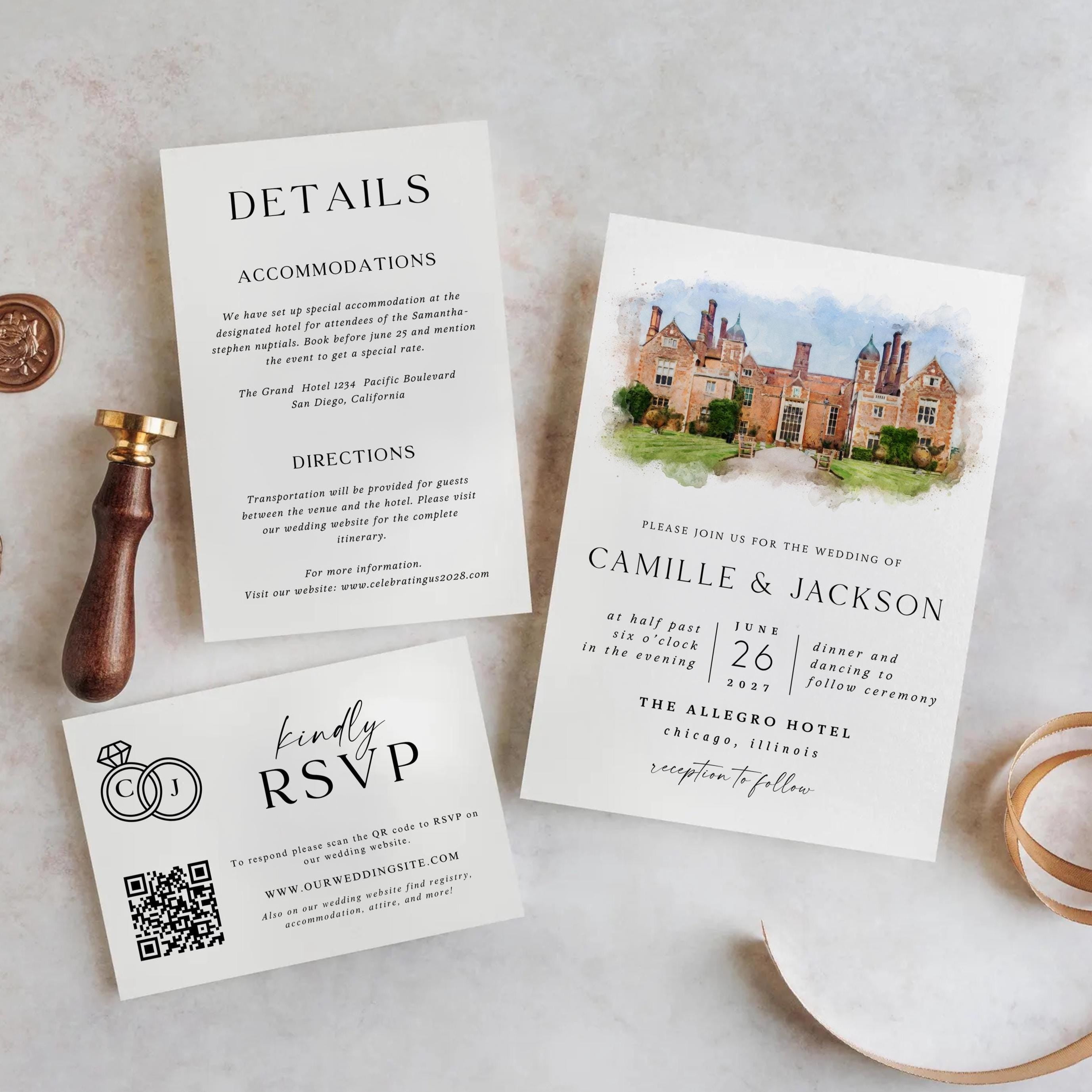 Custom Watercolor Wedding Venue Invitation Template: DIY Canva Design (Digital Download