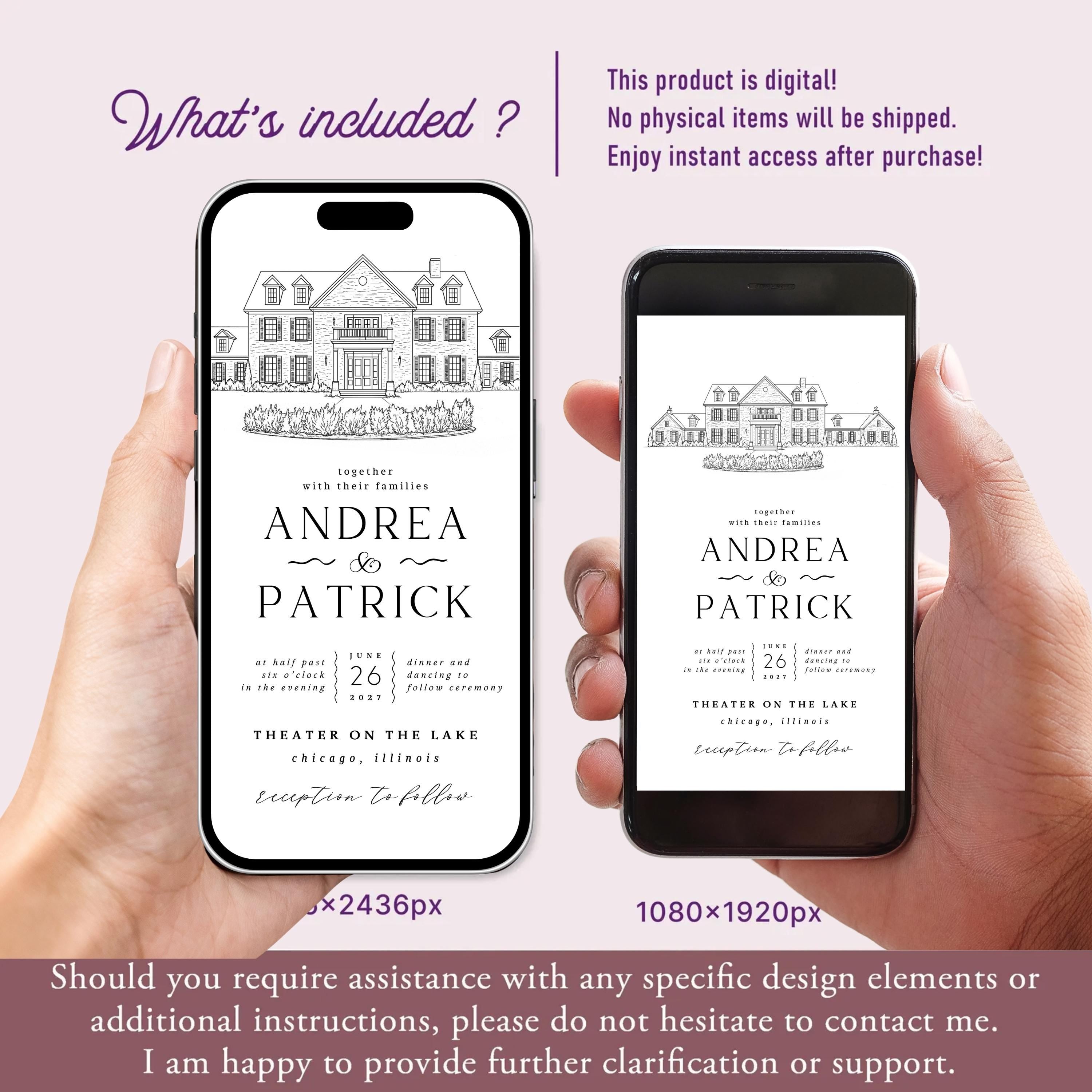 Digital Venue Sketch Save the Date: Personalized E-vite (JPEG, PNG, PDF