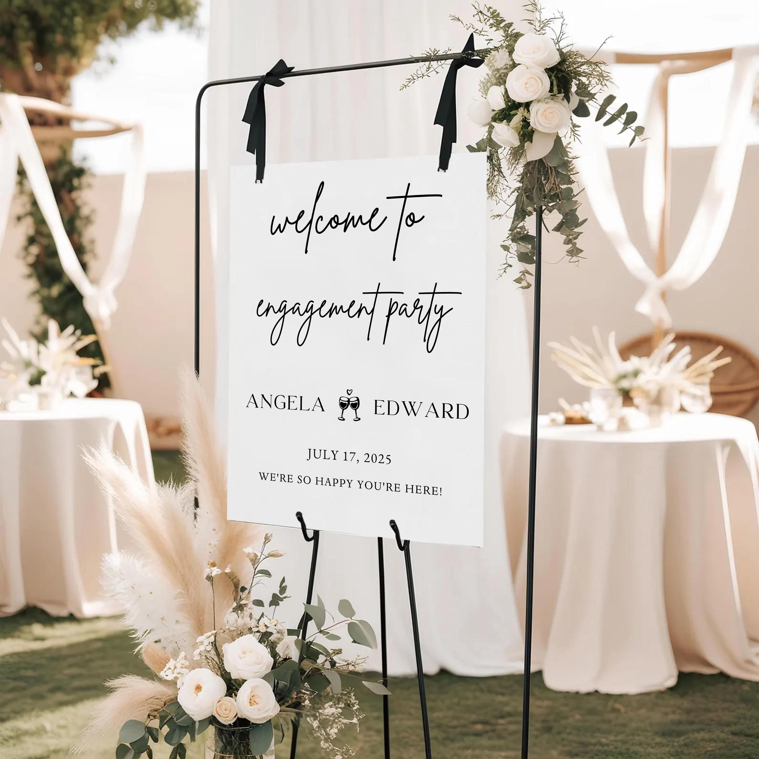 Engagement Party Welcome Sign: Modern Calligraphy, Editable Canva (Digital File)