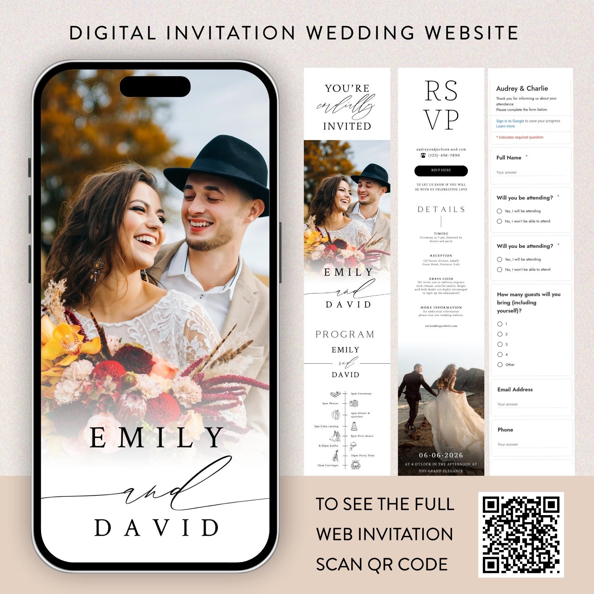 Digital Wedding Invitation: Easy Canva Edit - RSVP & Website Link