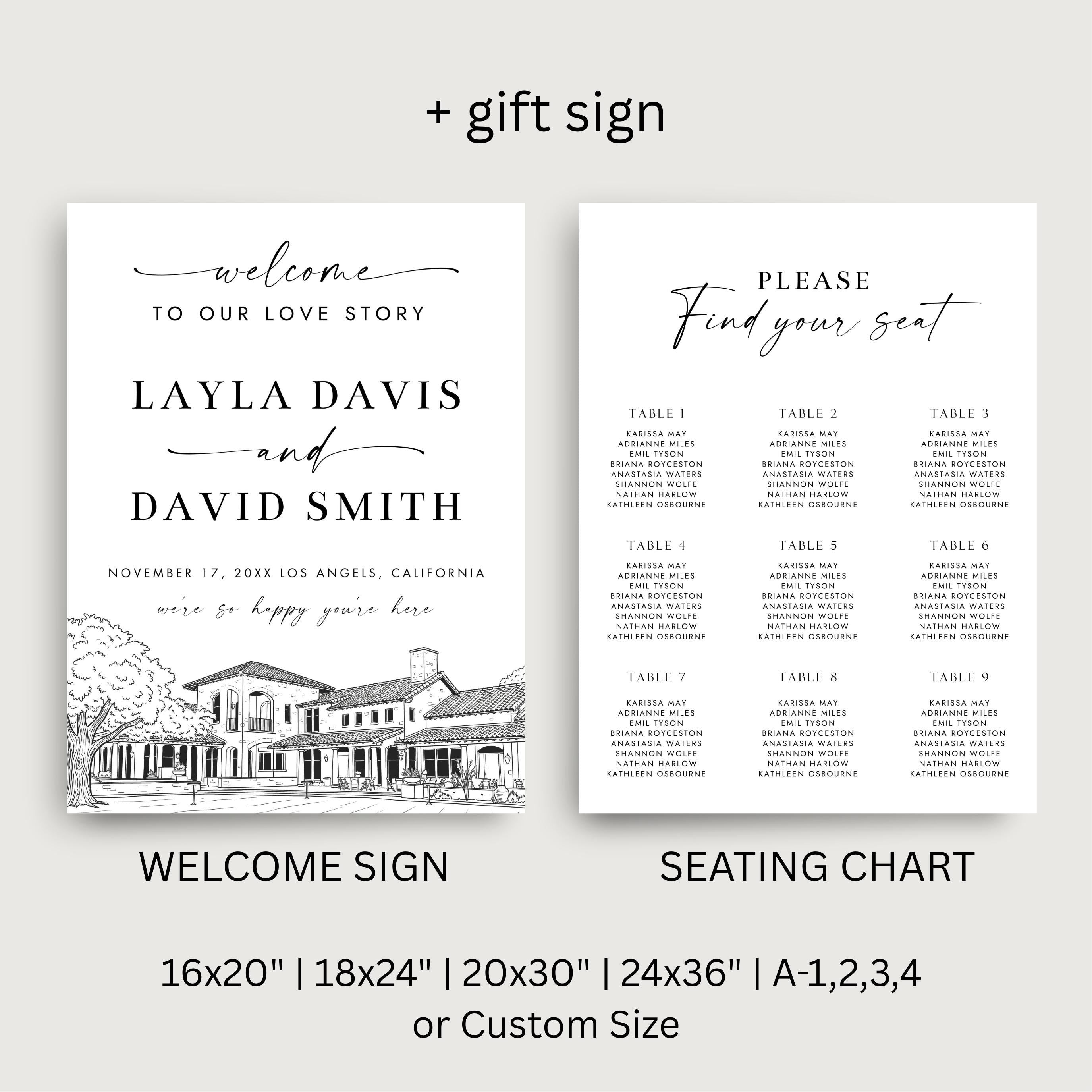 Custom Wedding Venue Lineart Invitation Bundle | Modern Wedding Sketch Illustration Invite | Editable Canva Template