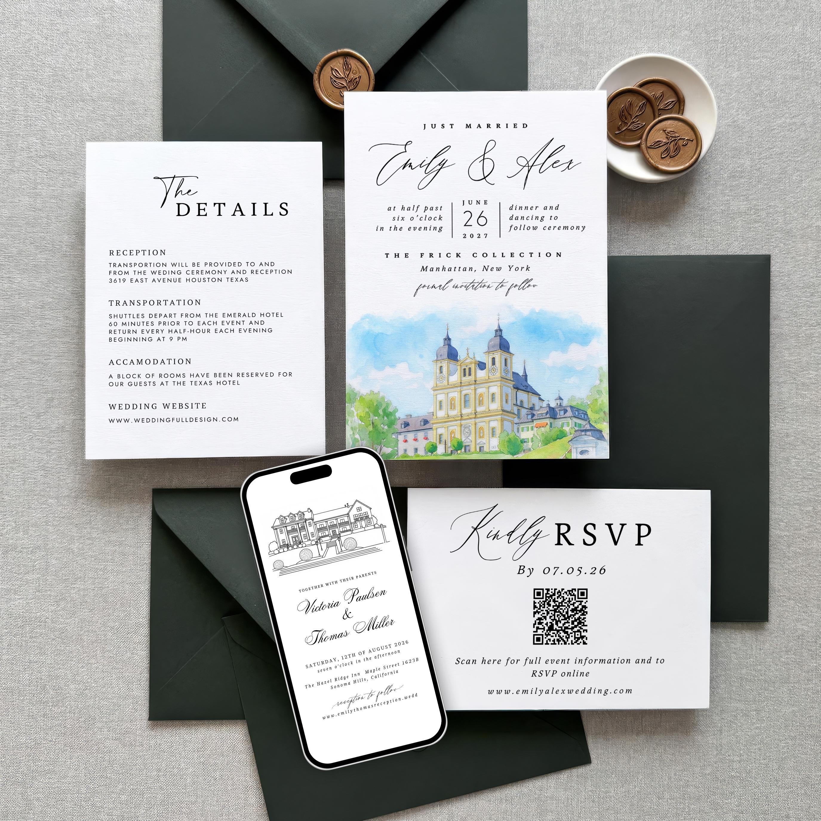 Custom Watercolor Venue Wedding Invitation | Editable Canva Invite Template | Modern Wedd Template,