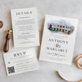 Watercolor Venue Wedding Invitation Template: Custom Illustration (DIY Canva Editable, Digital Download, RSVP Included)