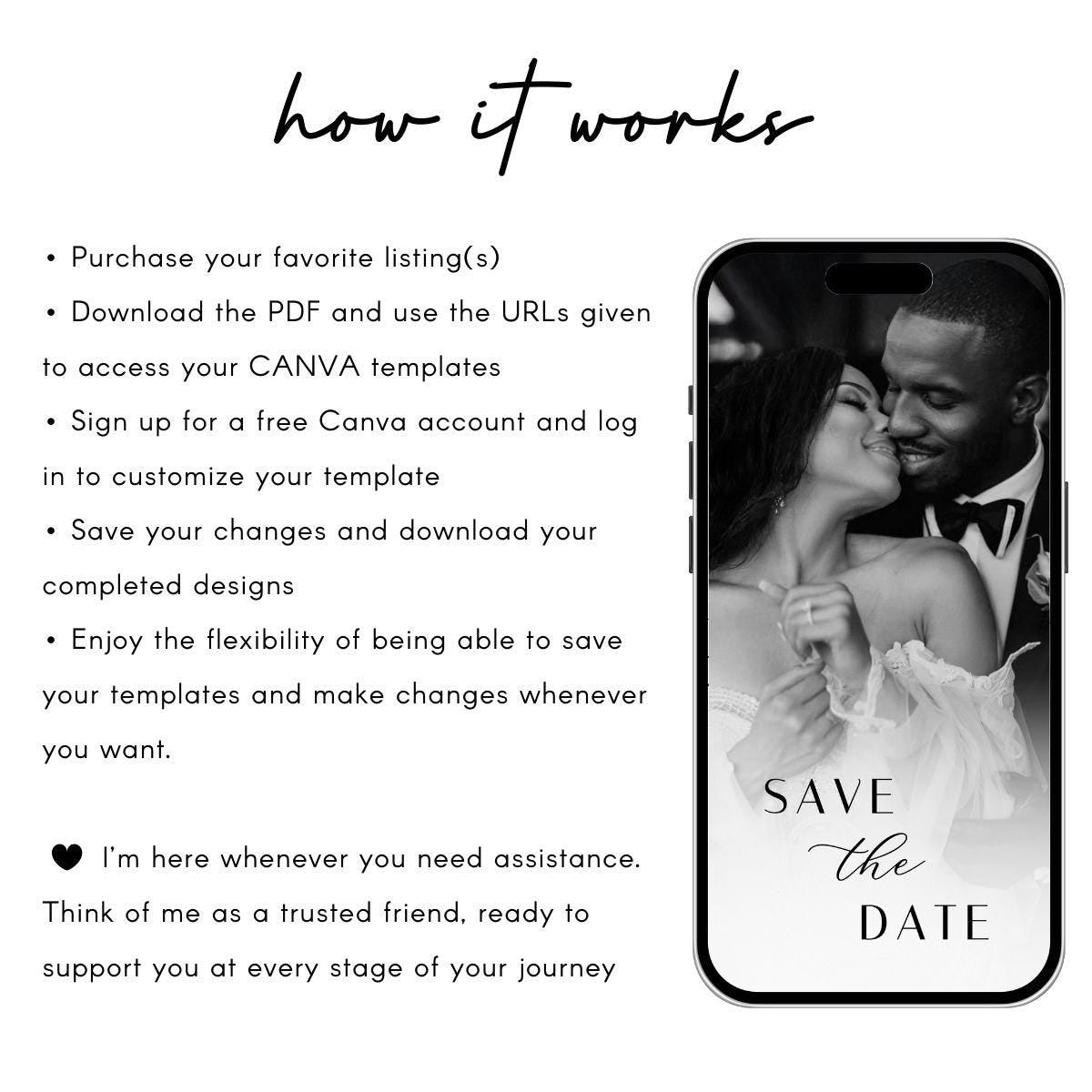 Animated Wedding Invitation Template: Minimalist Digital Phone Invite (Canva)