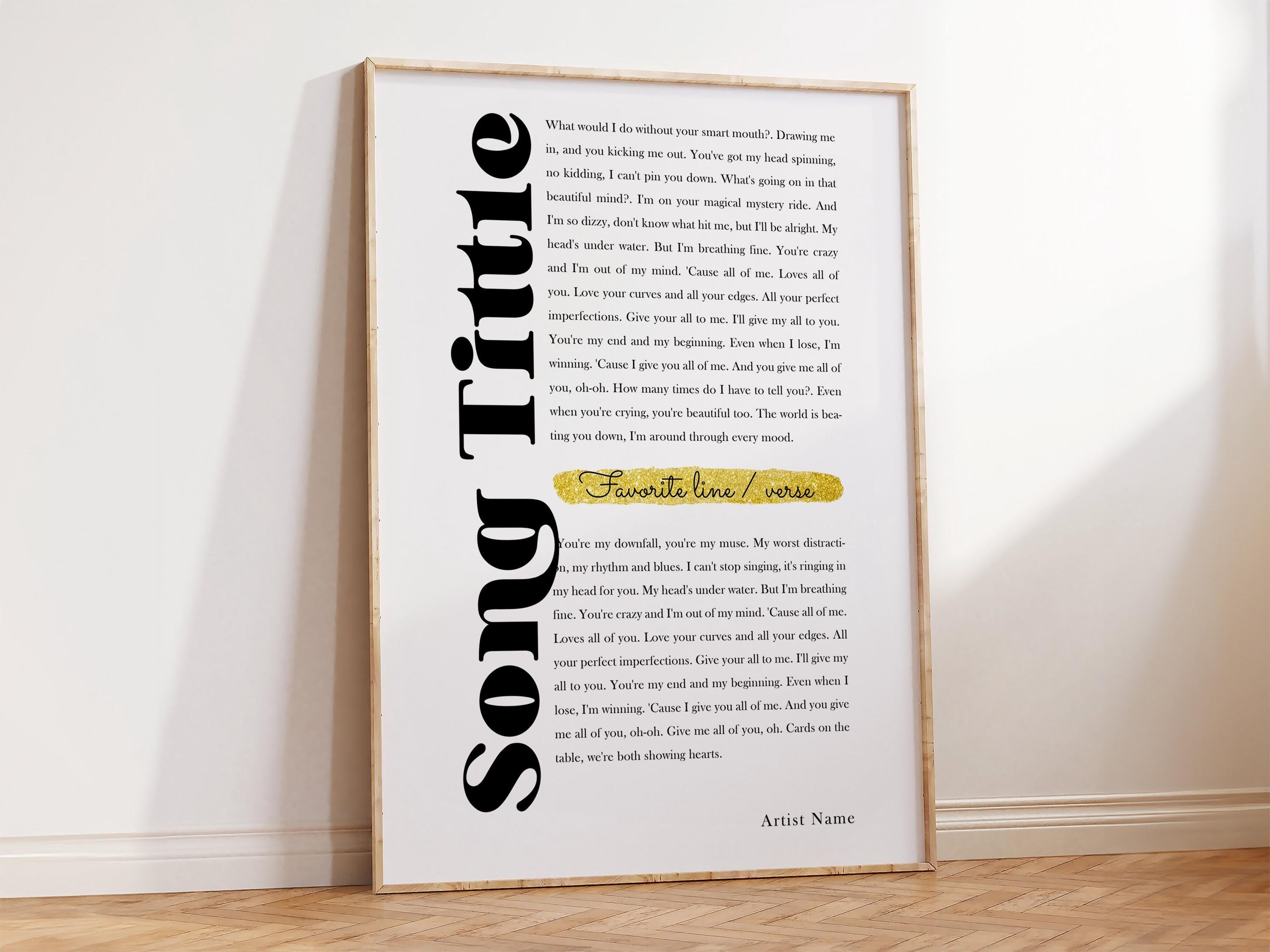Personalized Wedding Song Lyrics Print - Retro Handwritten Style