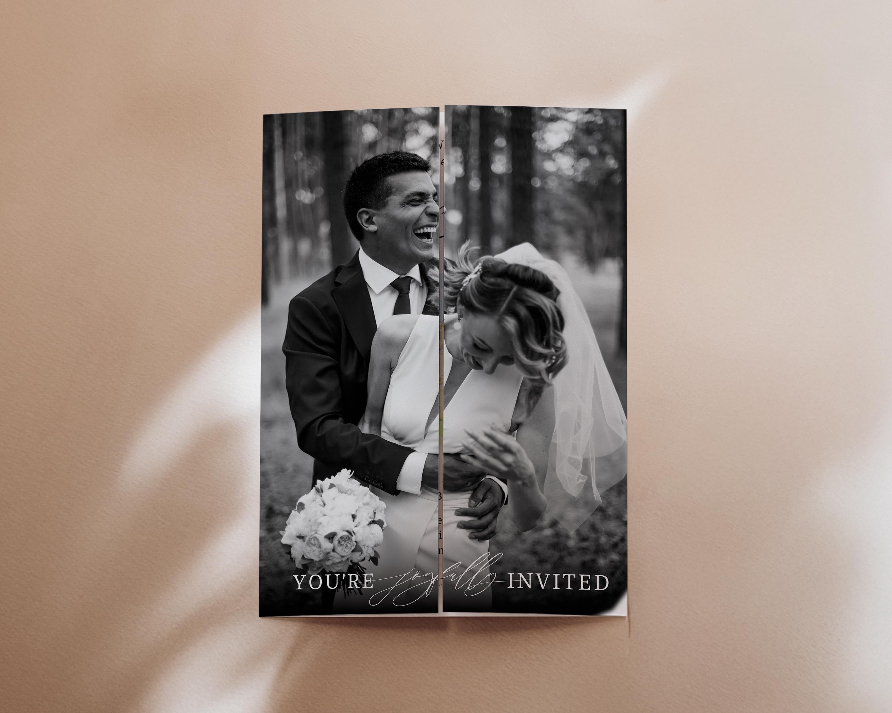 Photo Wedding Invitation Template, Gatefold Trifold, Editable Canva Minimalistic Invite