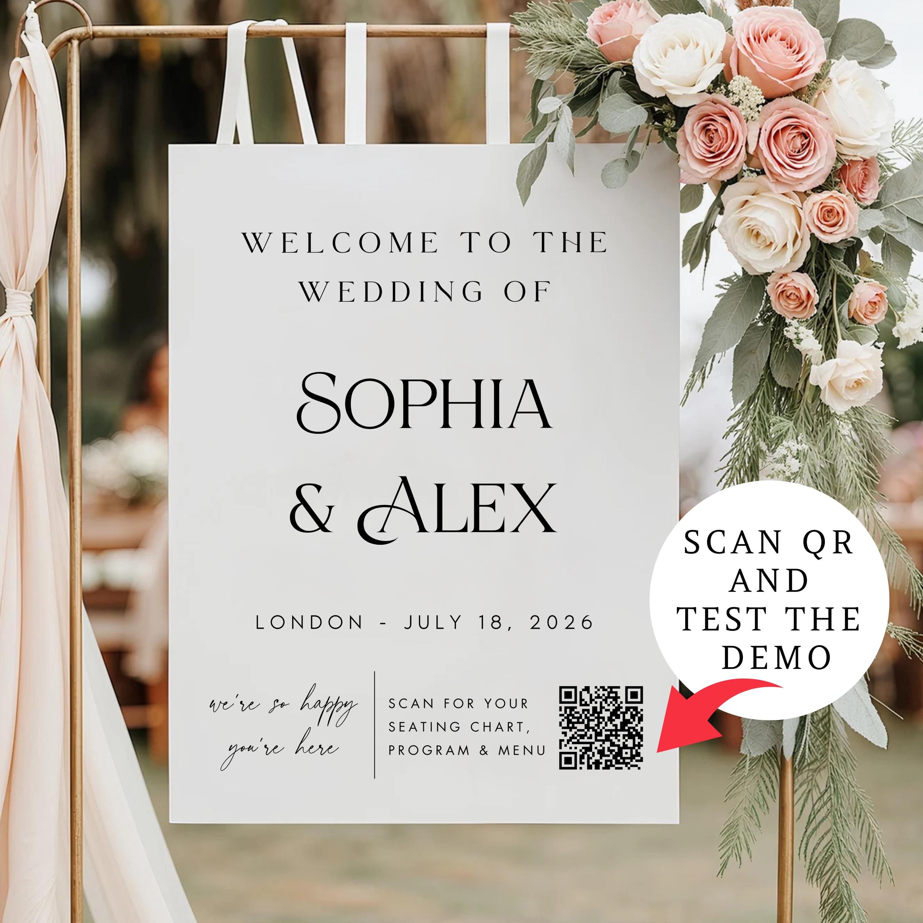 Wedding Seating Chart Website: Digital QR Code Sign - Editable Canva