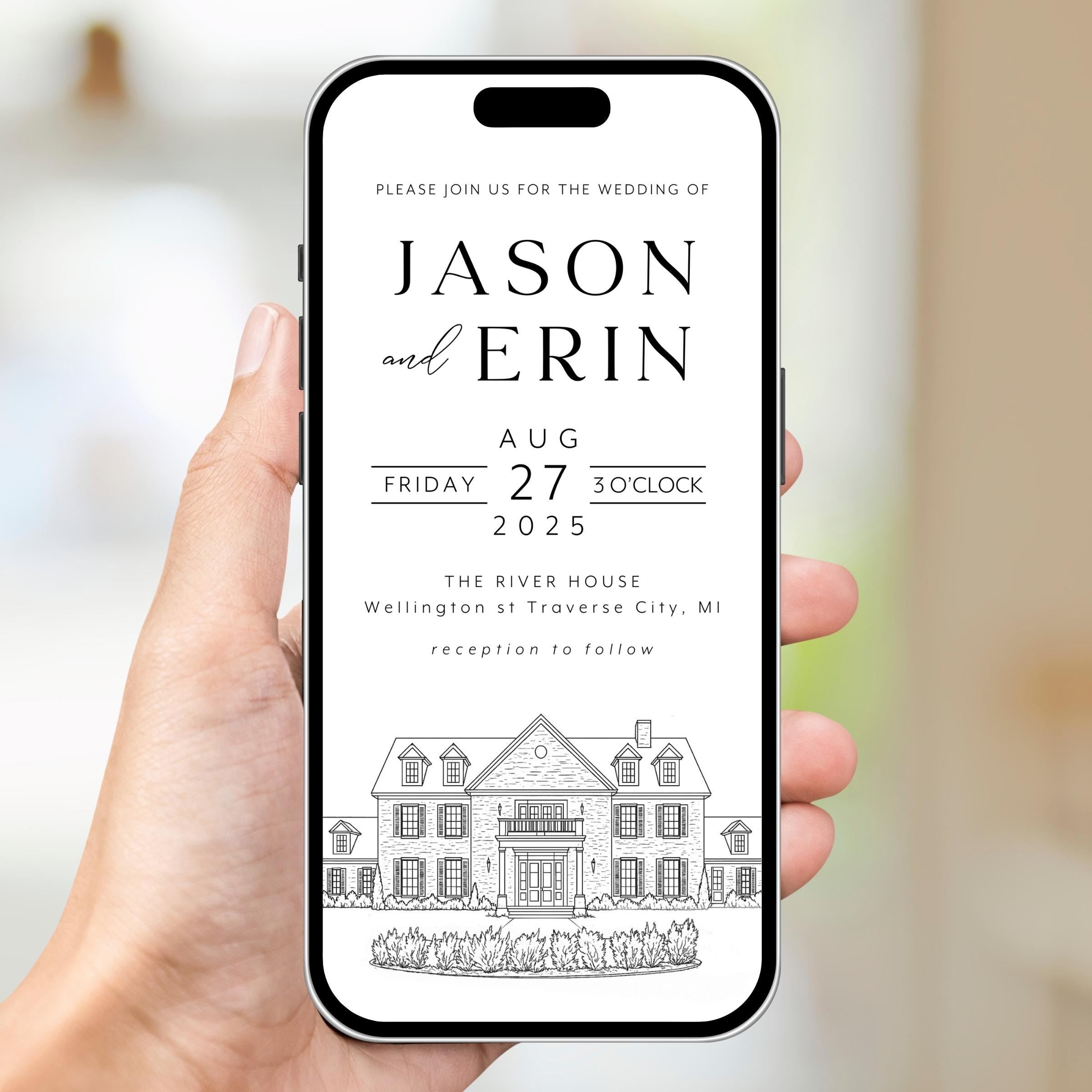 Venue Sketch Save the Date: Digital Wedding Invitation (JPEG, PNG, PDF