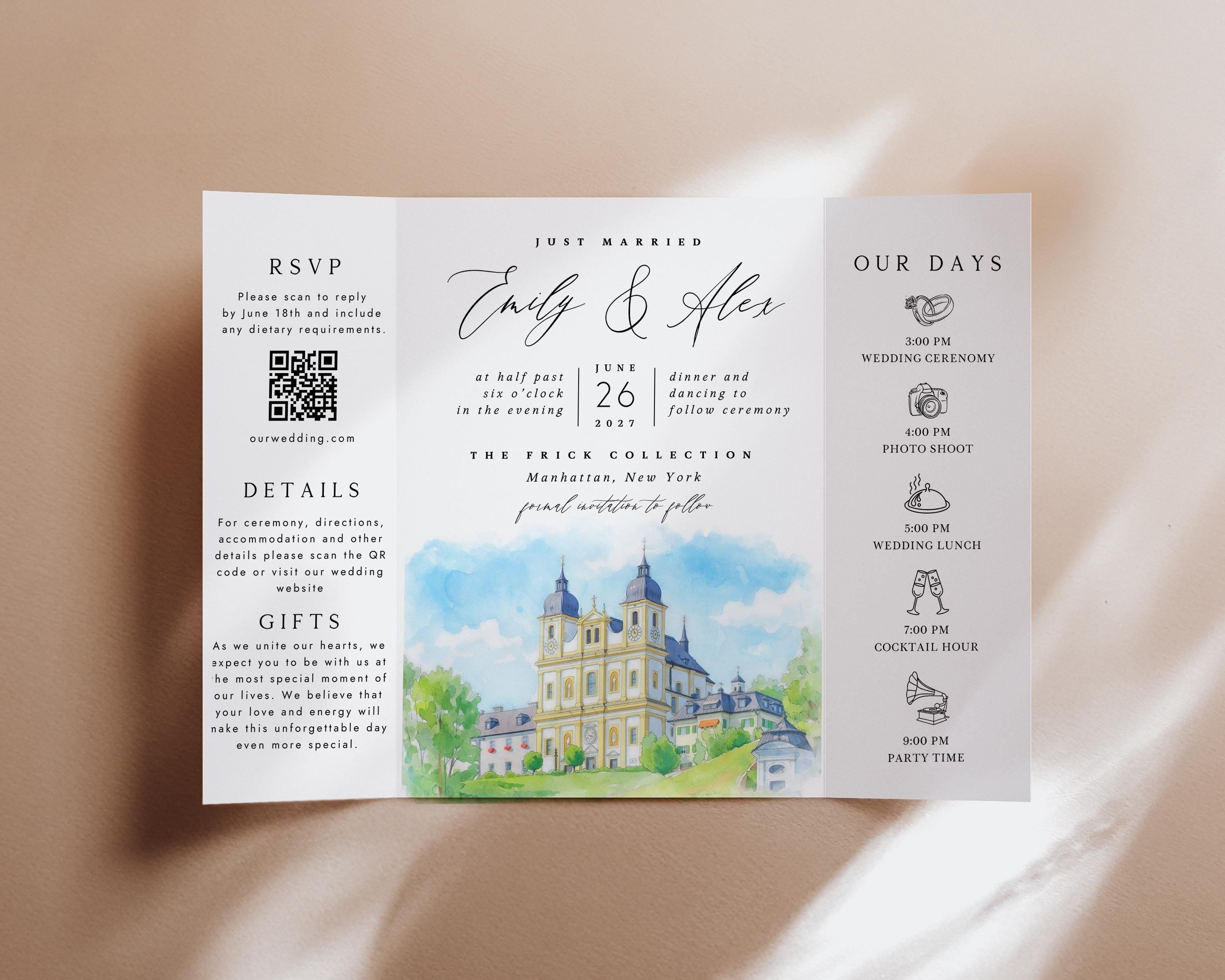 Custom Watercolor Venue Wedding Invitation | Editable Canva Gatefold Invite | Modern Wedding Template