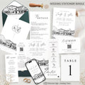 Custom Venue Lineart Invitation Suite | Editable Modern Wedding Invite Canva Template, Wedding Stationery Bundle