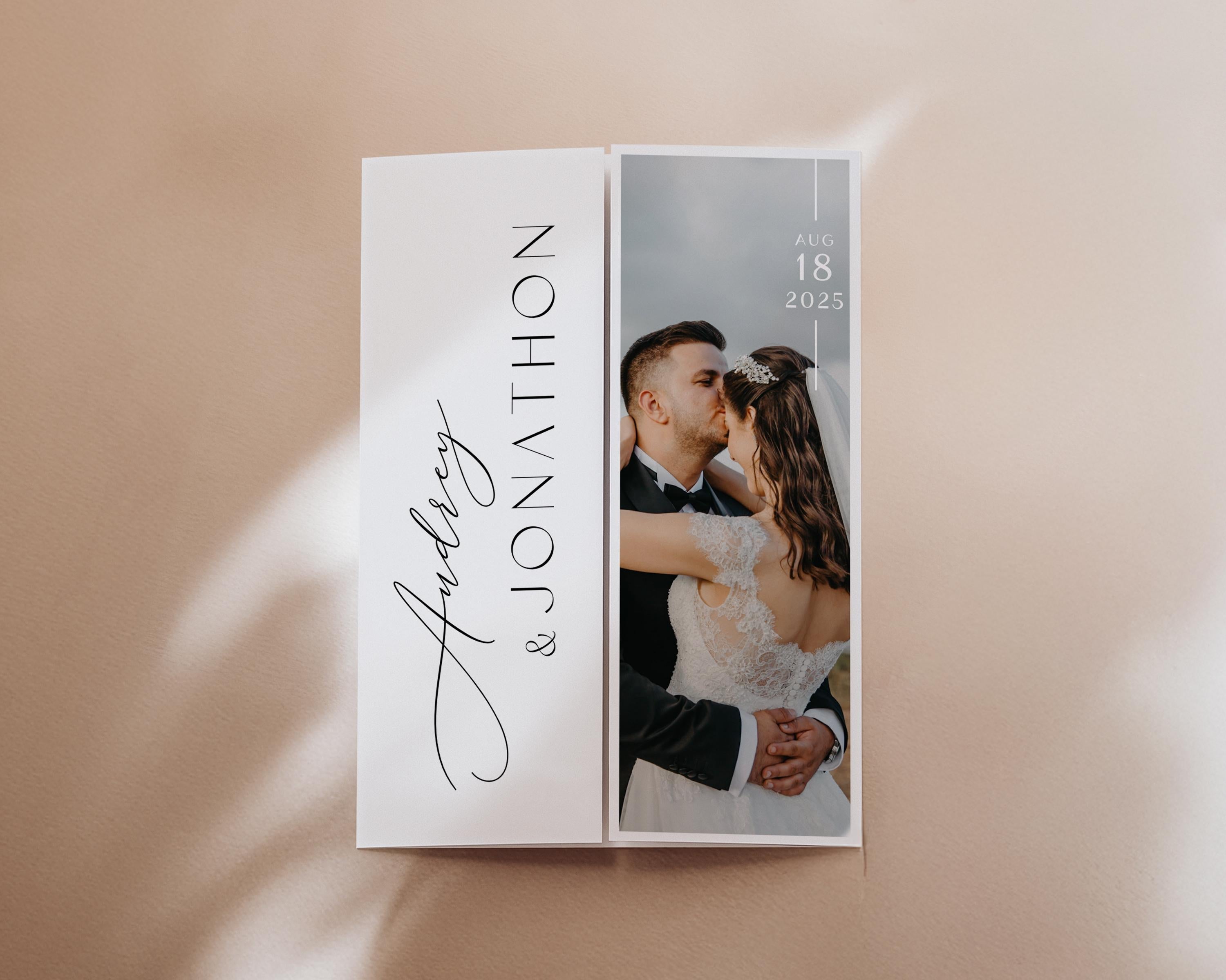 Photo Wedding Invitation Template, Gatefold Trifold, Editable Canva Minimalistic Invite