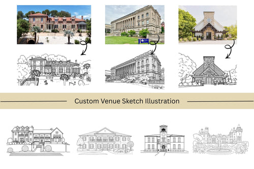 Custom Sketch Venue Gatefold Invitation | Editable Canva Lineart Gatefold Invite | Modern Wedding Template