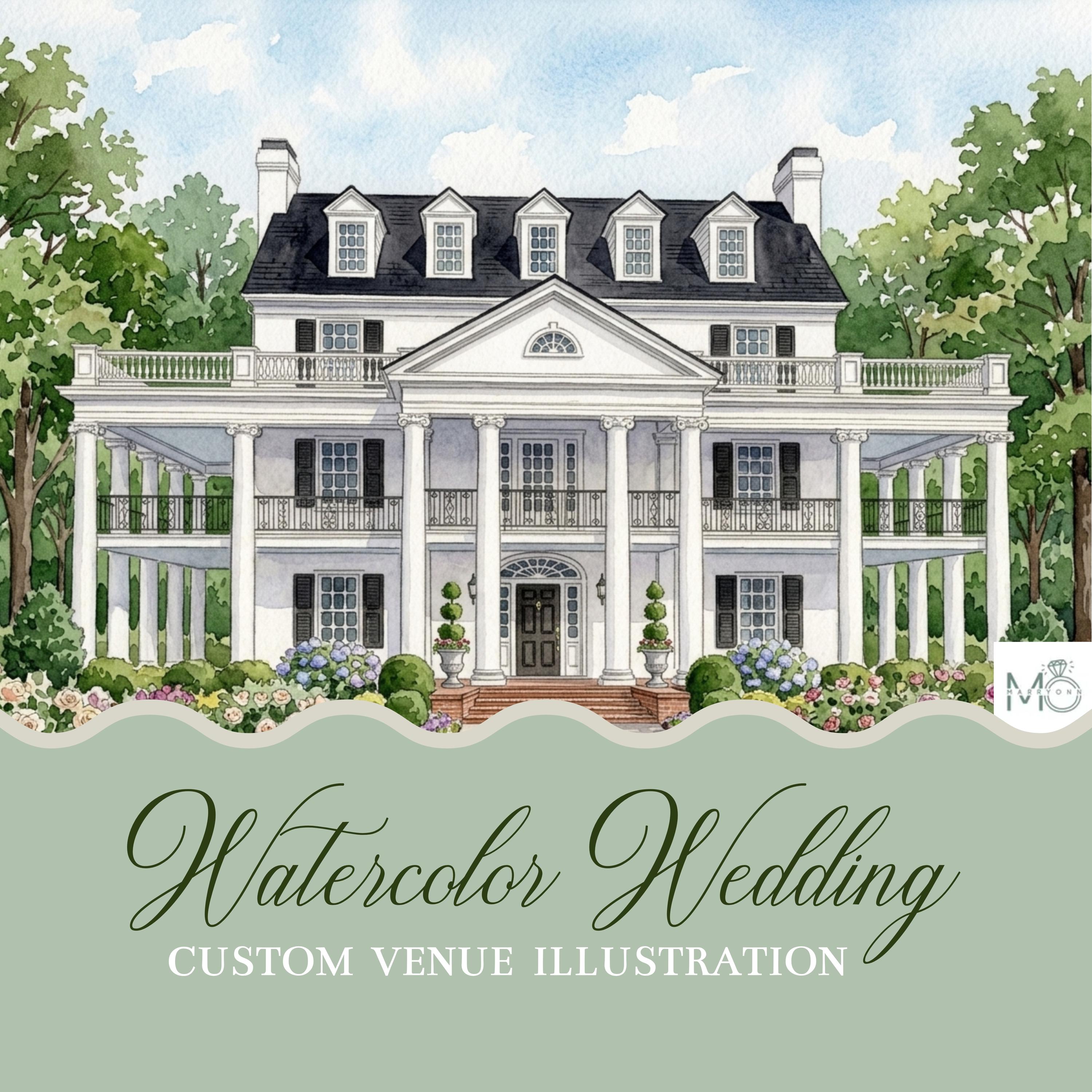 Custom Watercolor Wedding Venue Illustration - Anniversary Gift (Digital Download)