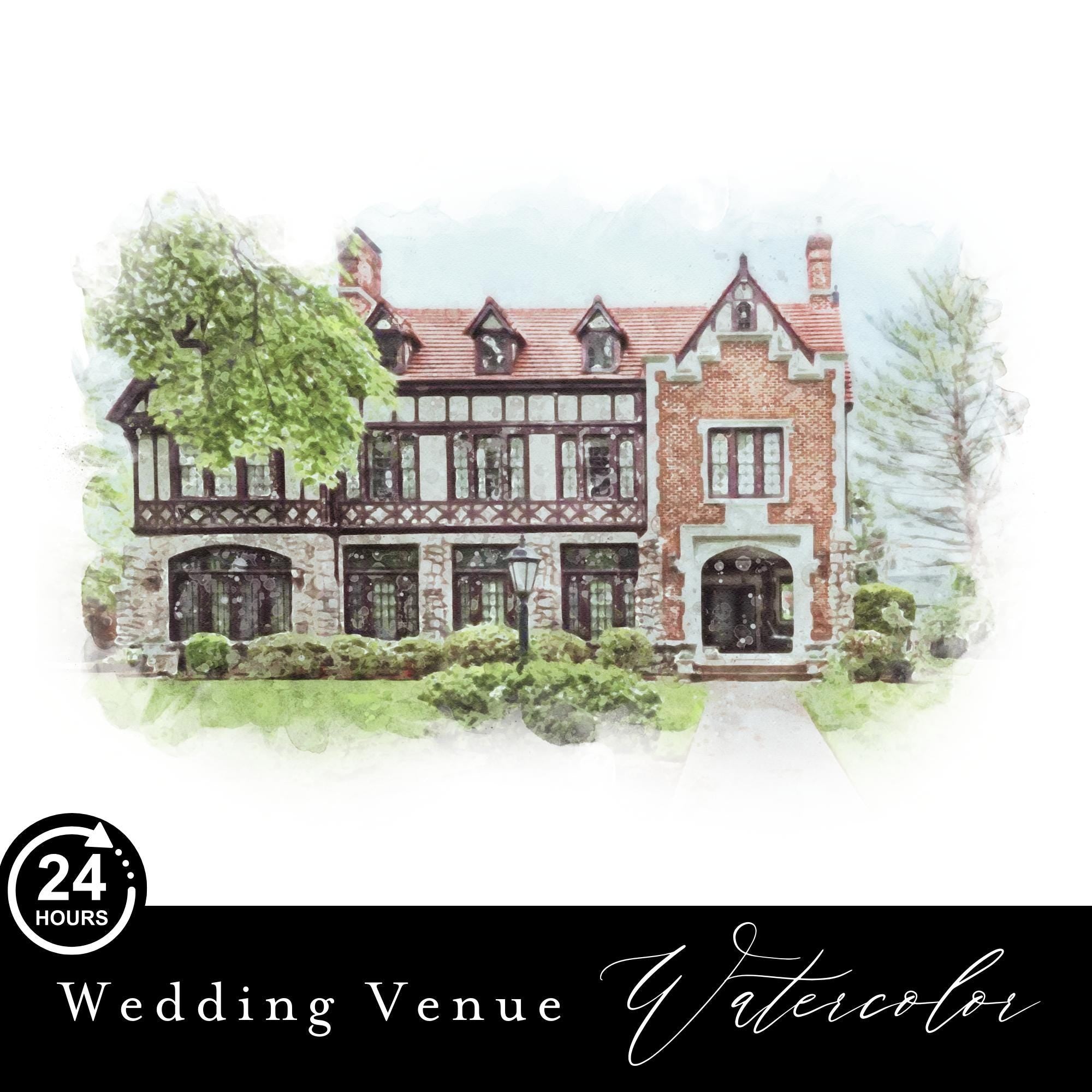 Custom Wedding Venue Watercolor Illustration: Digital Art (Digital File)