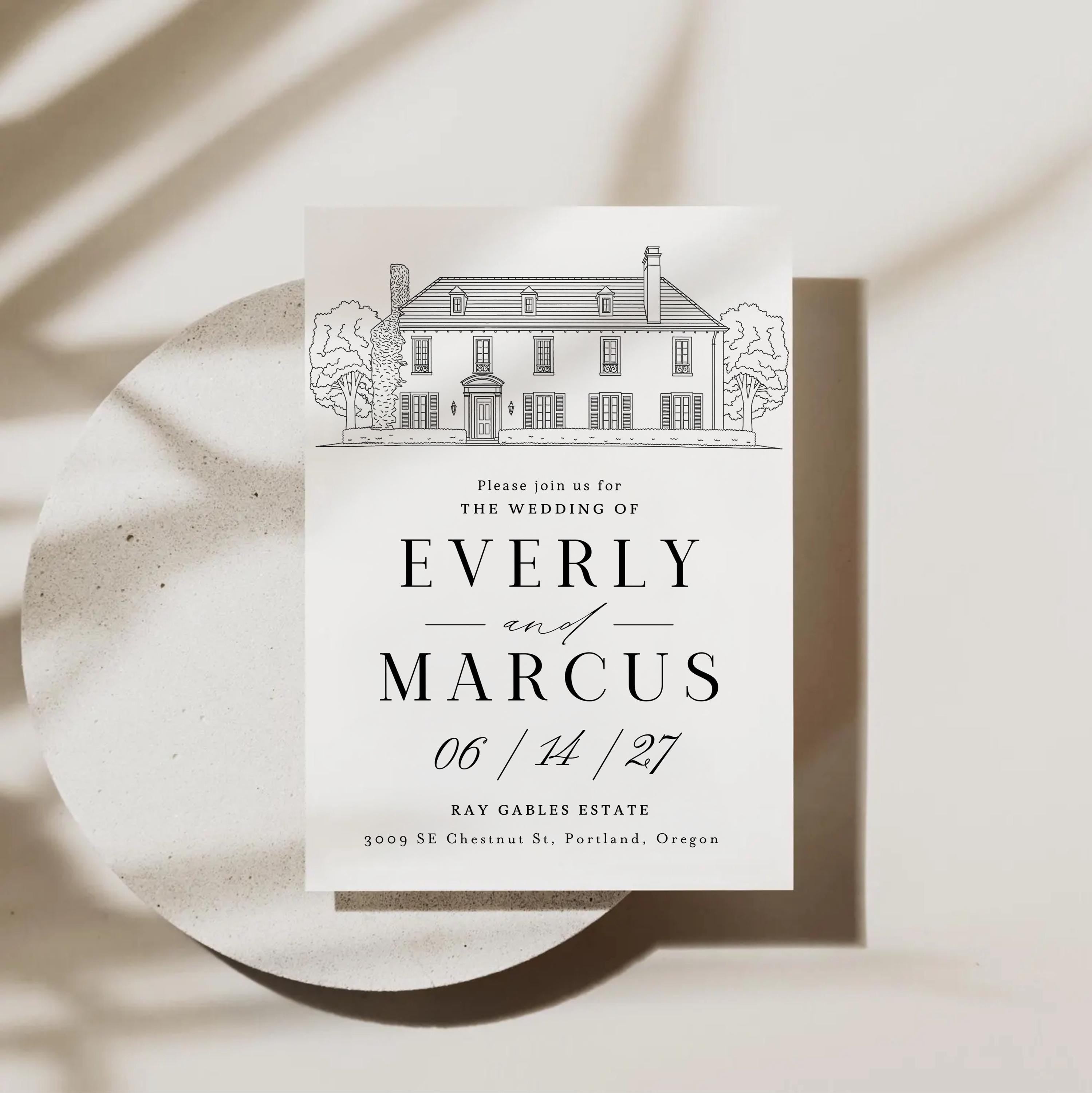 Wedding Venue Line Art Invitation: Custom Venue Sketch (Canva Template, Digital Download)