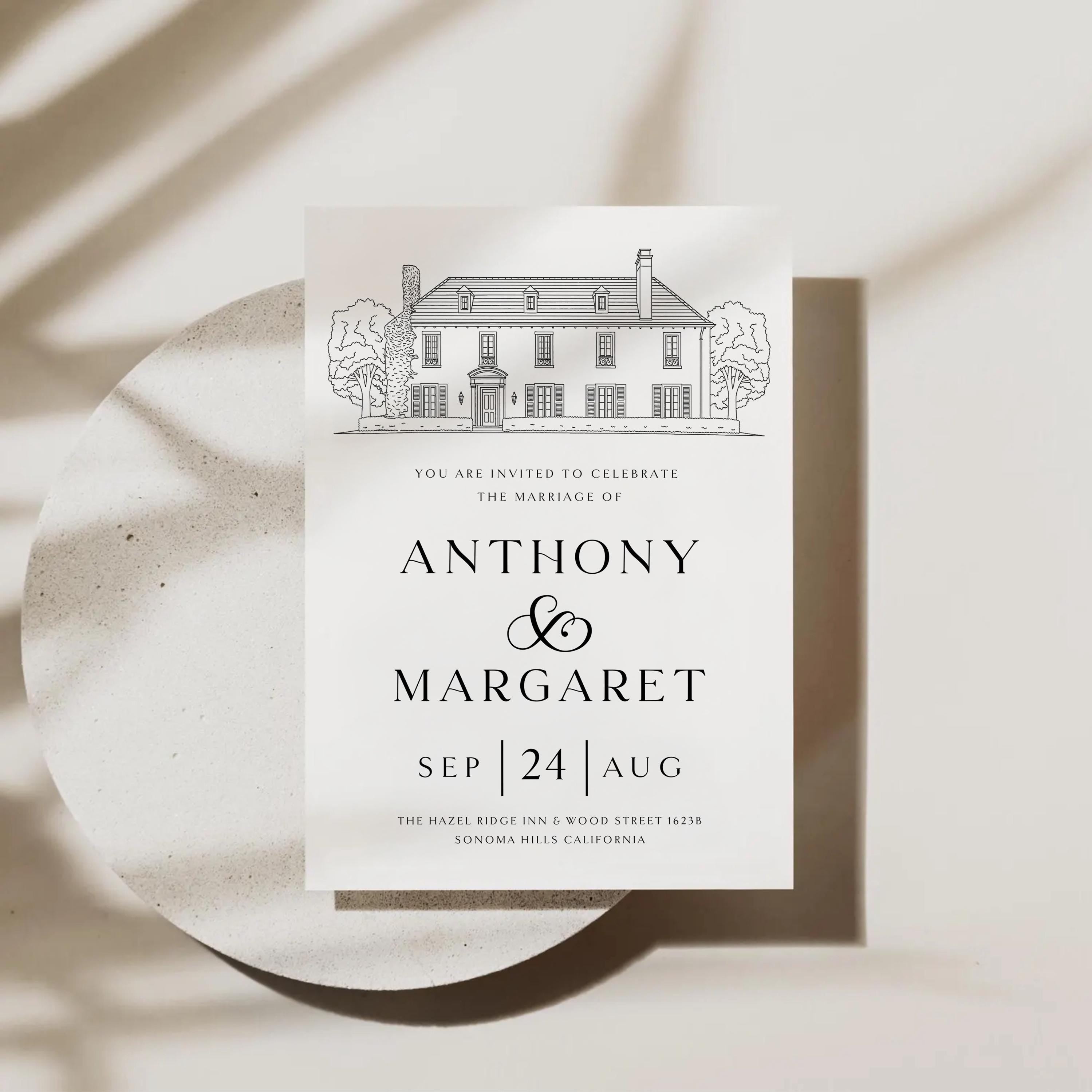 Custom Venue Line Art Wedding Invitation Template (DIY Canva Edit, Digital Download)