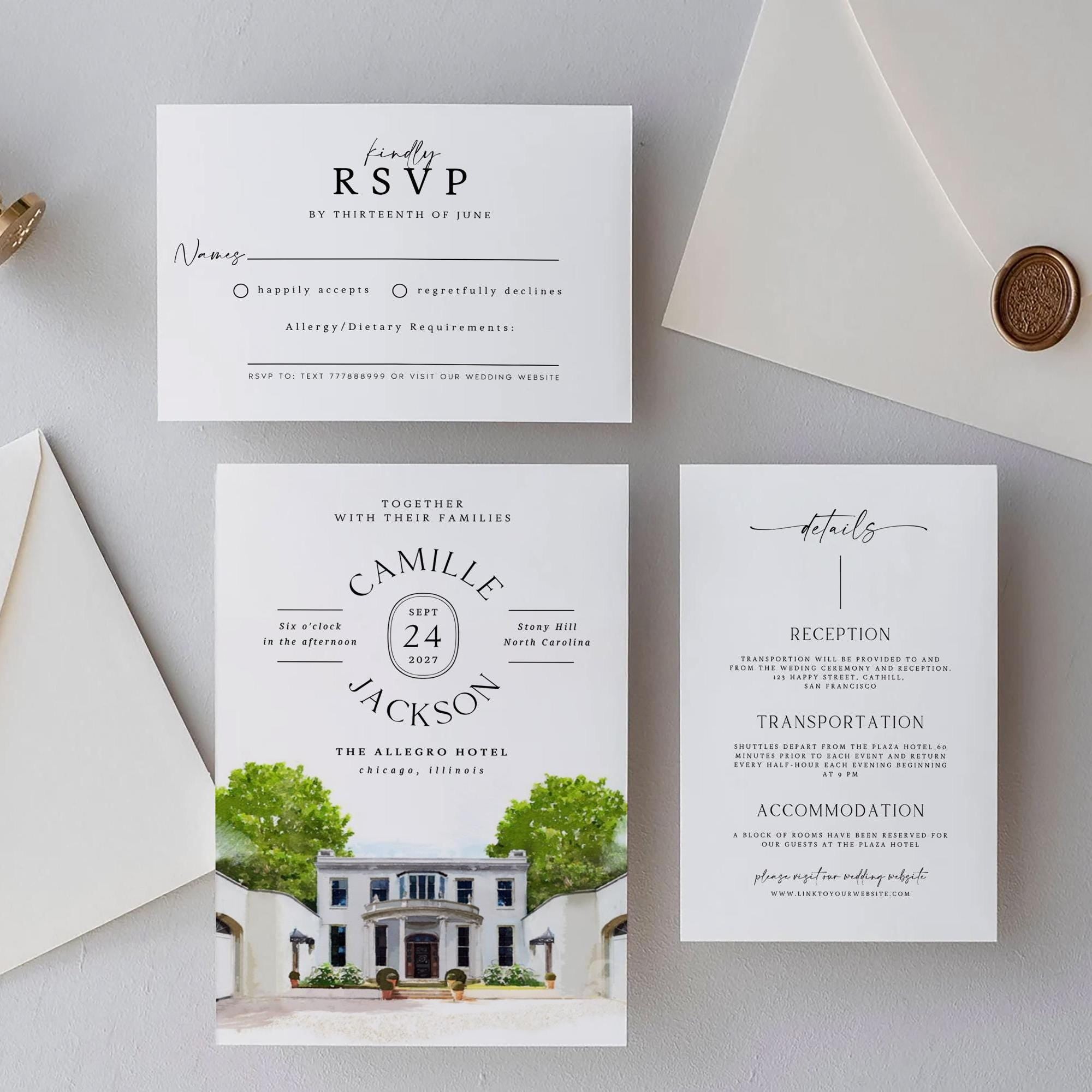 Custom Watercolor Venue Wedding Invitation Template (Digital)