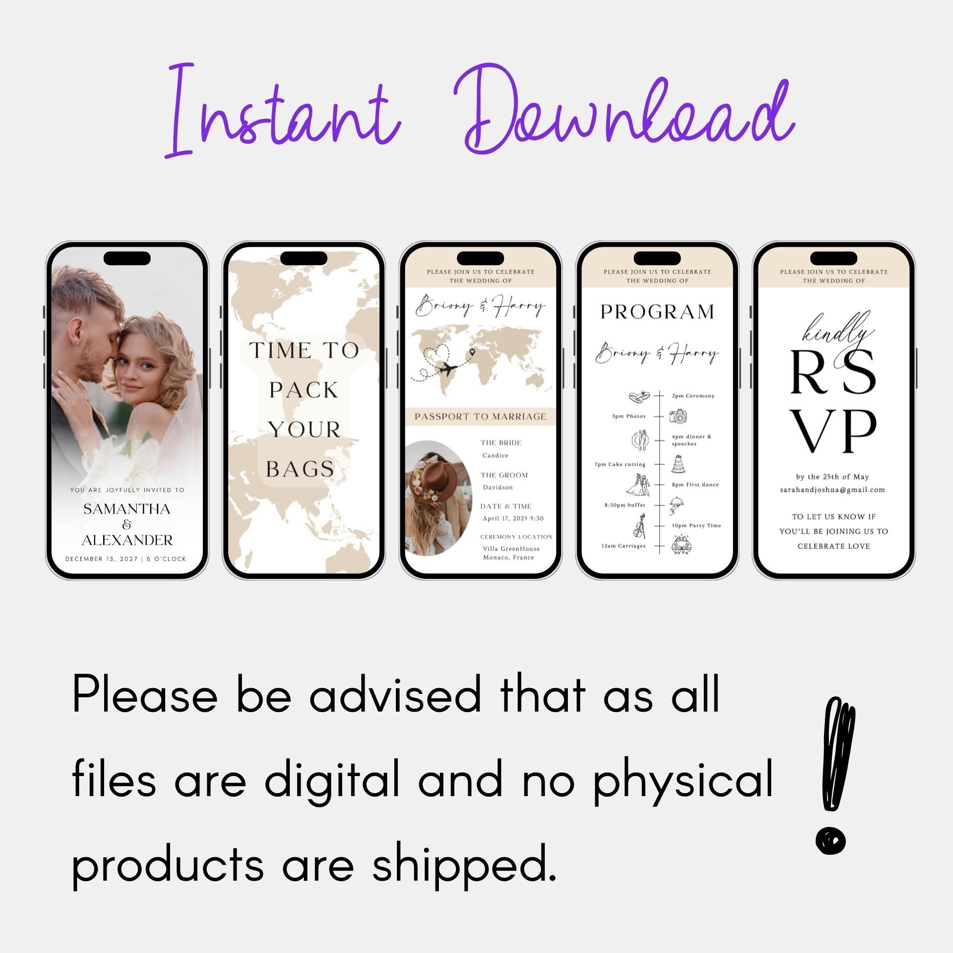 Animated Wedding Video Invitation Template, Canva Editable, Add Photo and Music