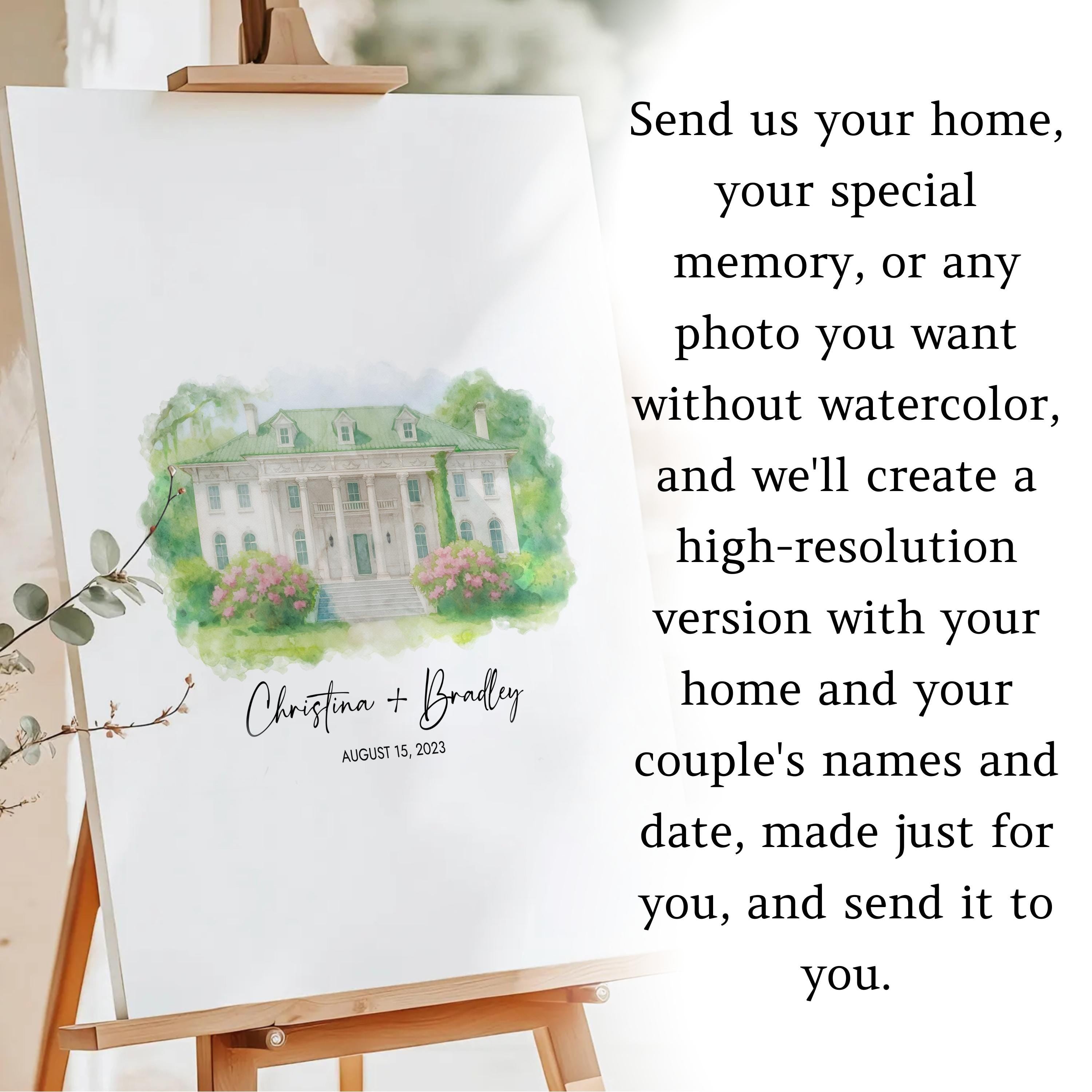 Custom Watercolor Wedding Venue Illustration: Digital File