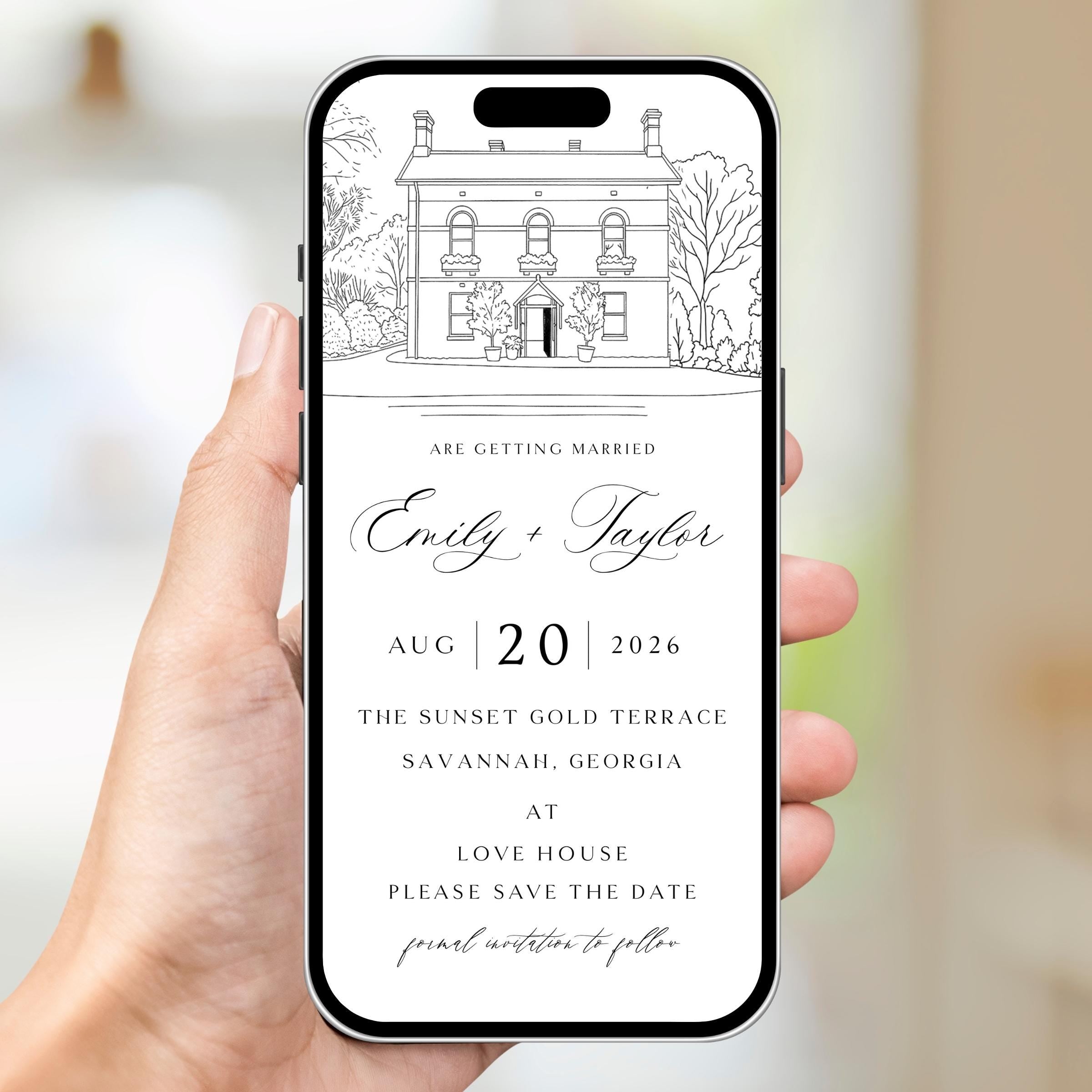 Digital Venue Sketch Save the Date: Personalized E-vite (JPEG, PNG, PDF