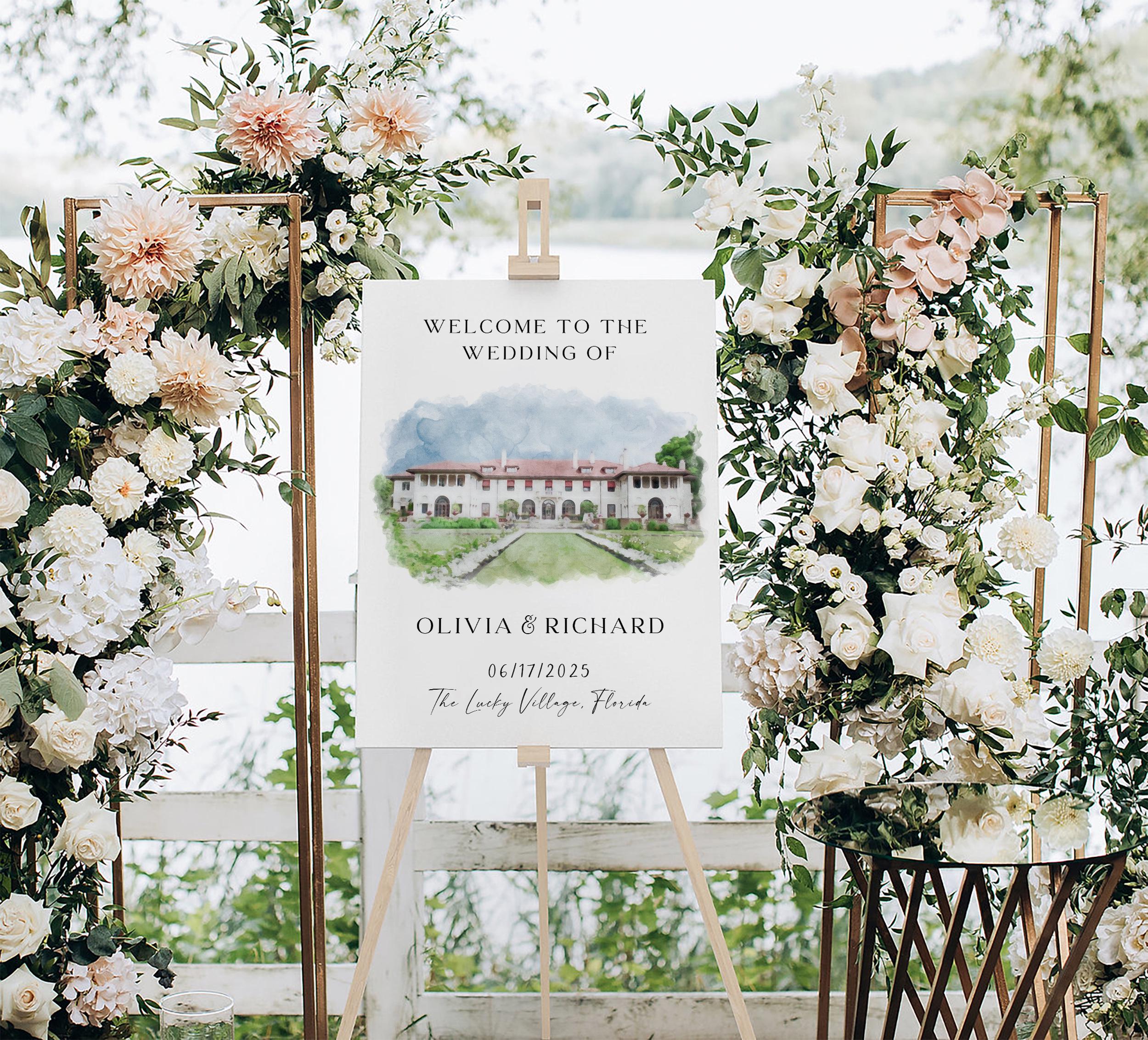 Custom Watercolor Venue Wedding Invitation Suite | Modern Invite set | Editable Canva Template