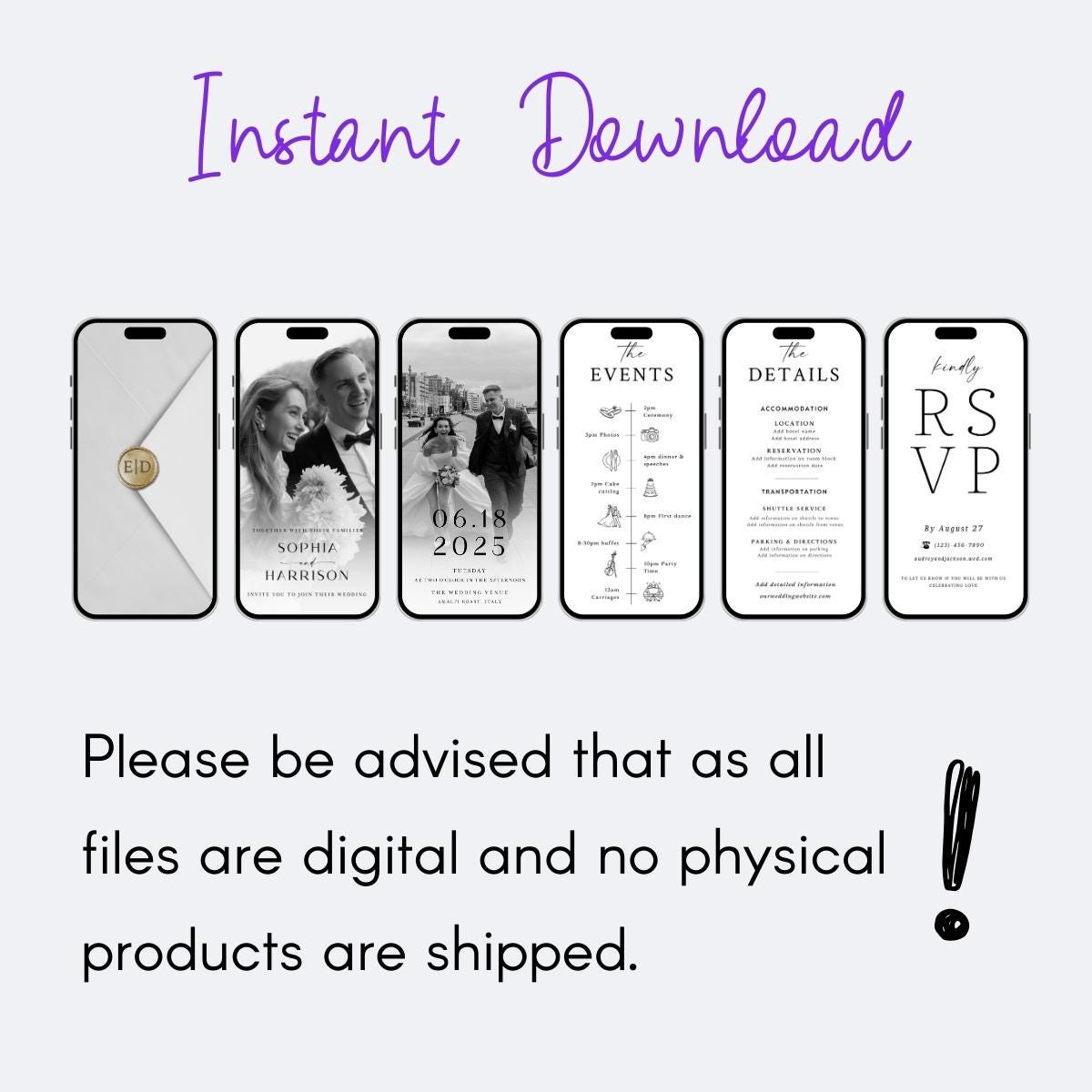 Animated Wedding Invitation Template: Minimalist Video Invite (Canva Editable)