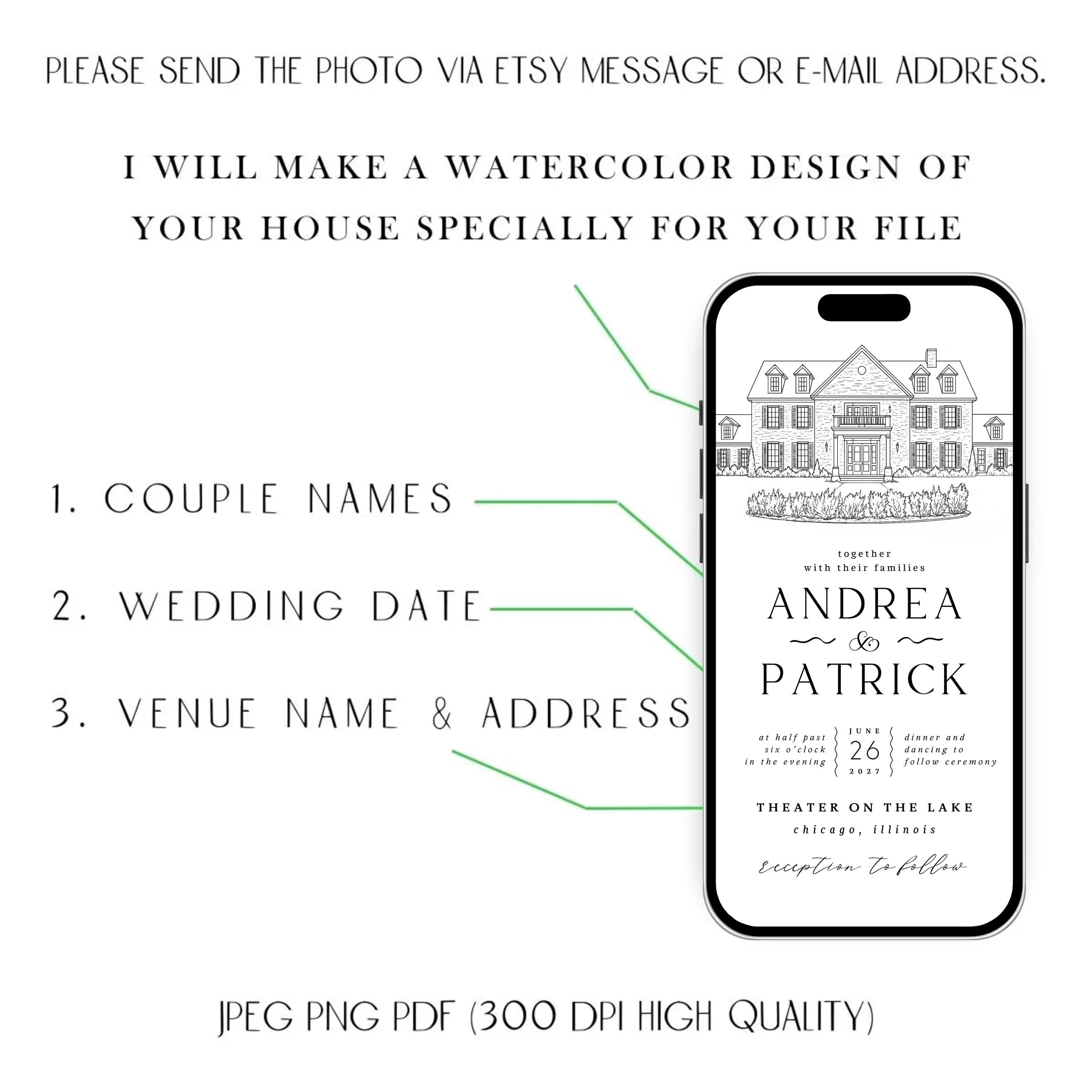 Digital Venue Sketch Save the Date: Personalized E-vite (JPEG, PNG, PDF