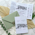 Custom Sketch Venue Gatefold Invitation | Editable Canva Lineart Gatefold Invite | Modern Wedding Template